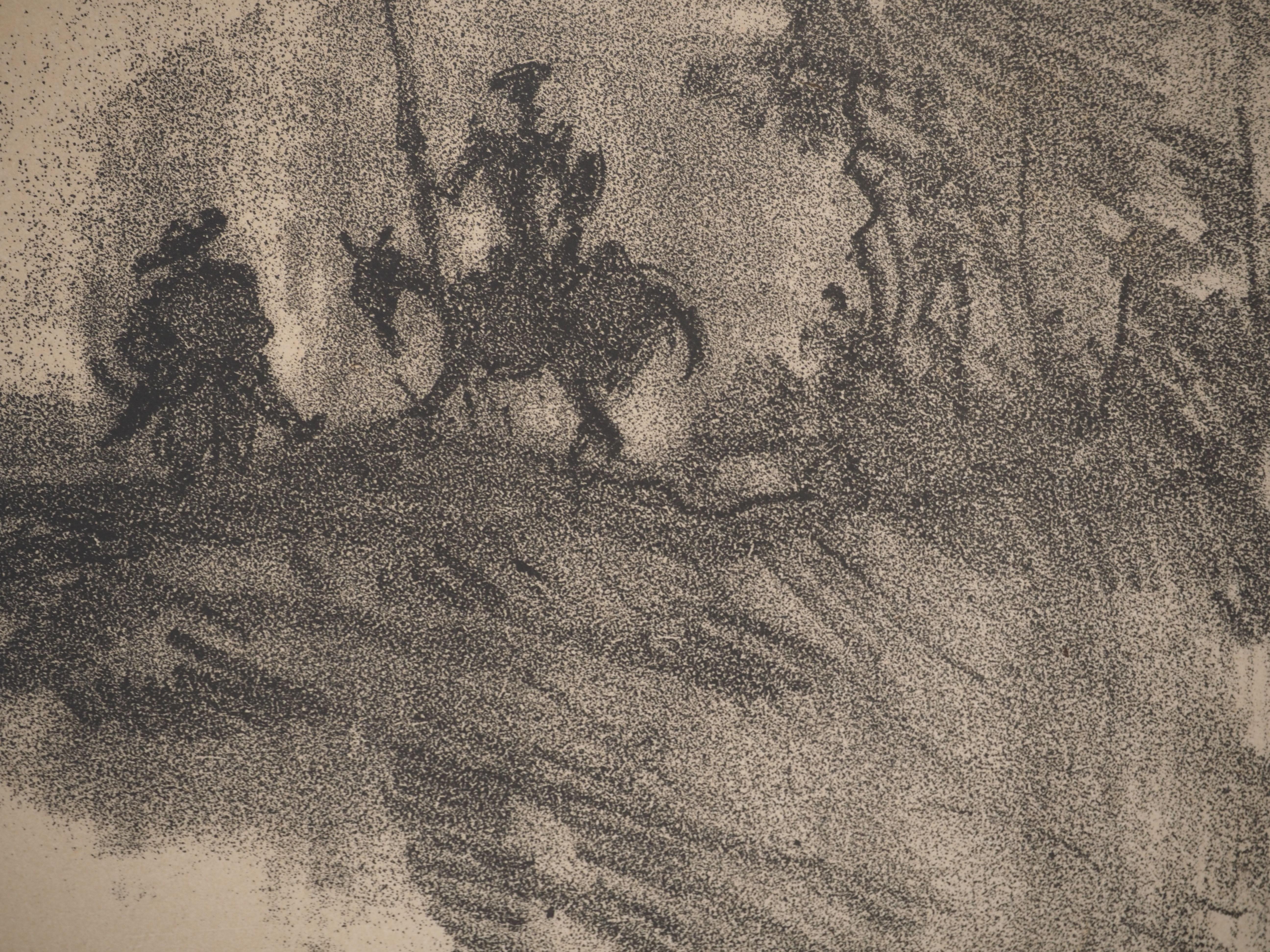 Breves alegrías (Vendedor de pescado y Don Quijote) - Litografía original (Witrock #232) - Portrait Print Gris de Henri de Toulouse-Lautrec