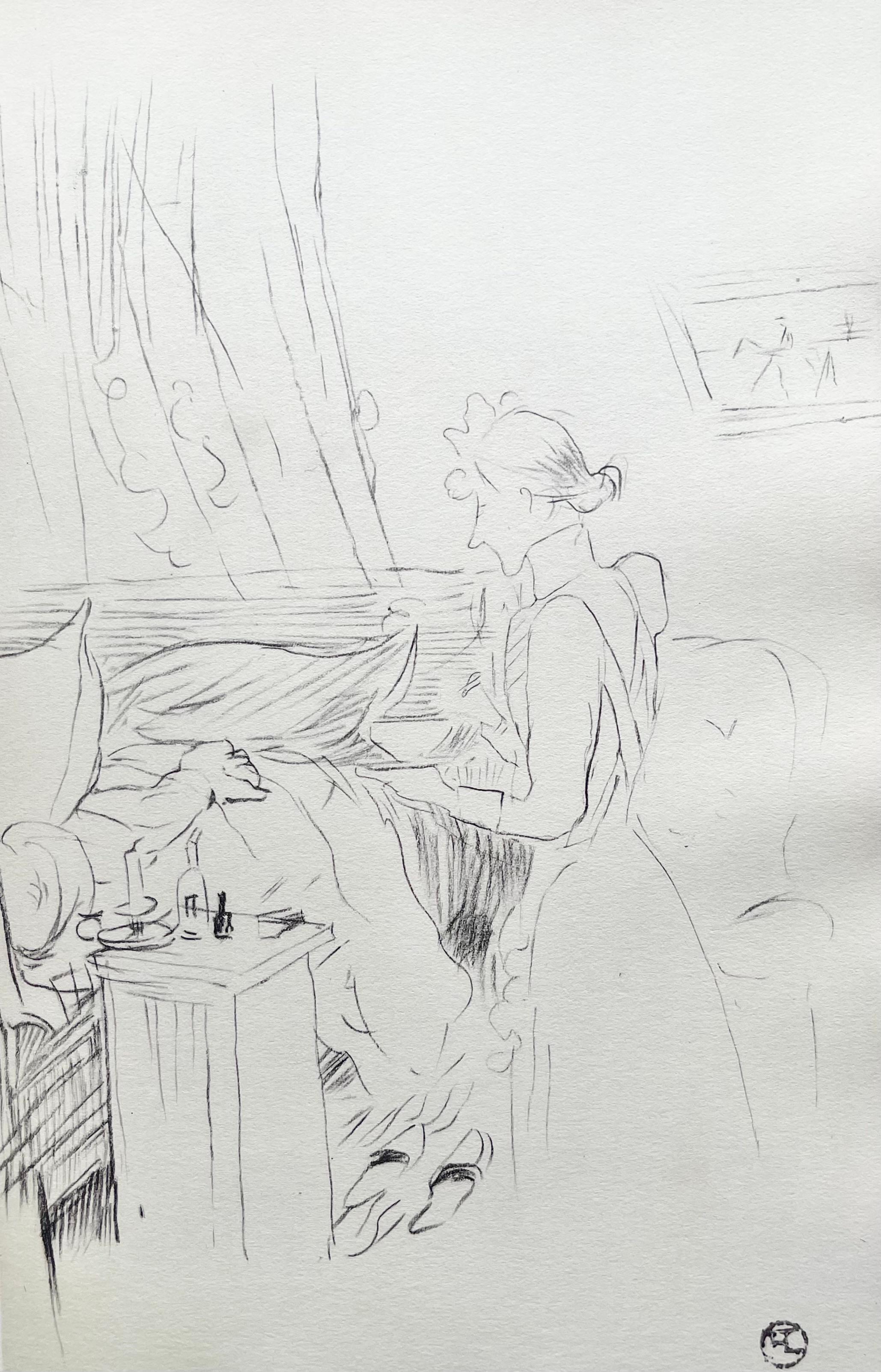 Lithograph on vélin paper. Paper size: 12.25 x 9.25 inches. Inscription: Signed in the plate and unnumbered, as issued. Notes: From the album, Henri de Toulouse-Lautrec, Dessinateur, 1948. Published by Quatre Chemins-Éditart, Paris, in collaboration