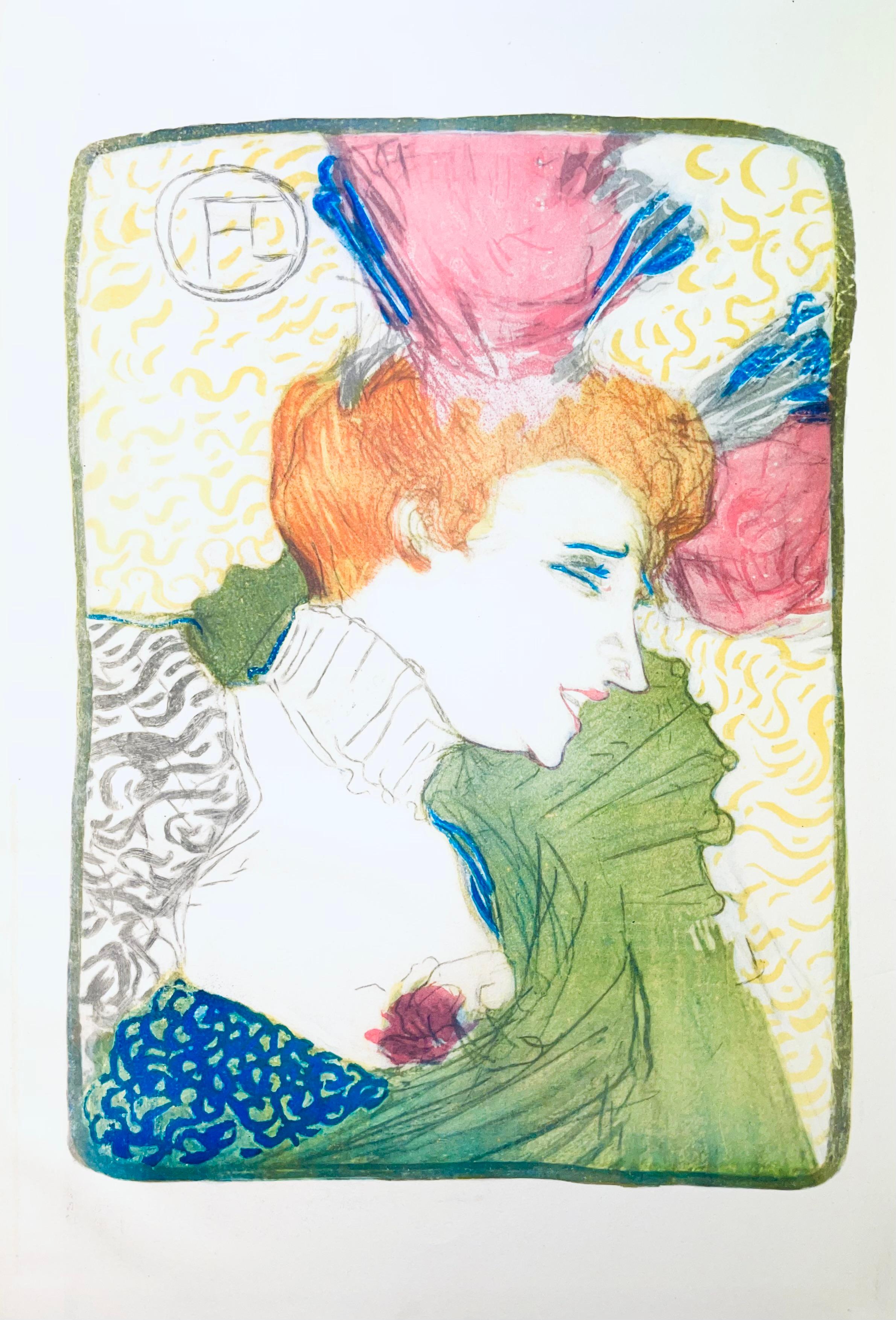 Medium: Lithograph and stencil on vélin Polifilo paper
Year: 1947
Paper Size: 13.78 x 10.24 inches
Inscription: Signed in the plate and unnumbered, as issued
Notes: From the folio, Images de Lautrec, 21 Planches en Couleurs, Collezione