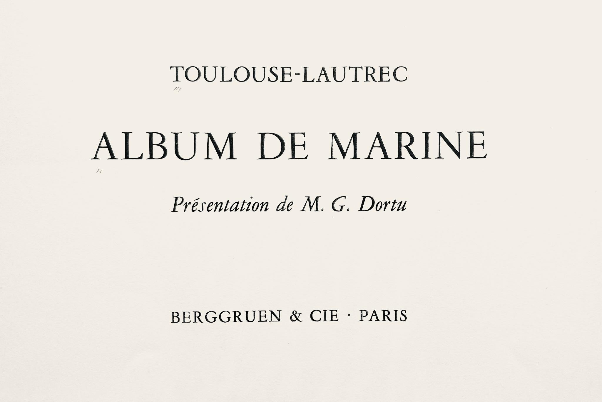 Medium: Lithograph and stencil on Papeteries de Rives paper
Year: 1953
Paper Size: 5.71 x 8.86 inches
Inscription: Unsigned and unnumbered, as issued
Notes: From the album, Toulouse-Lautrec Album De Marine, 1953. Published by Berggruen & Cie, Paris;