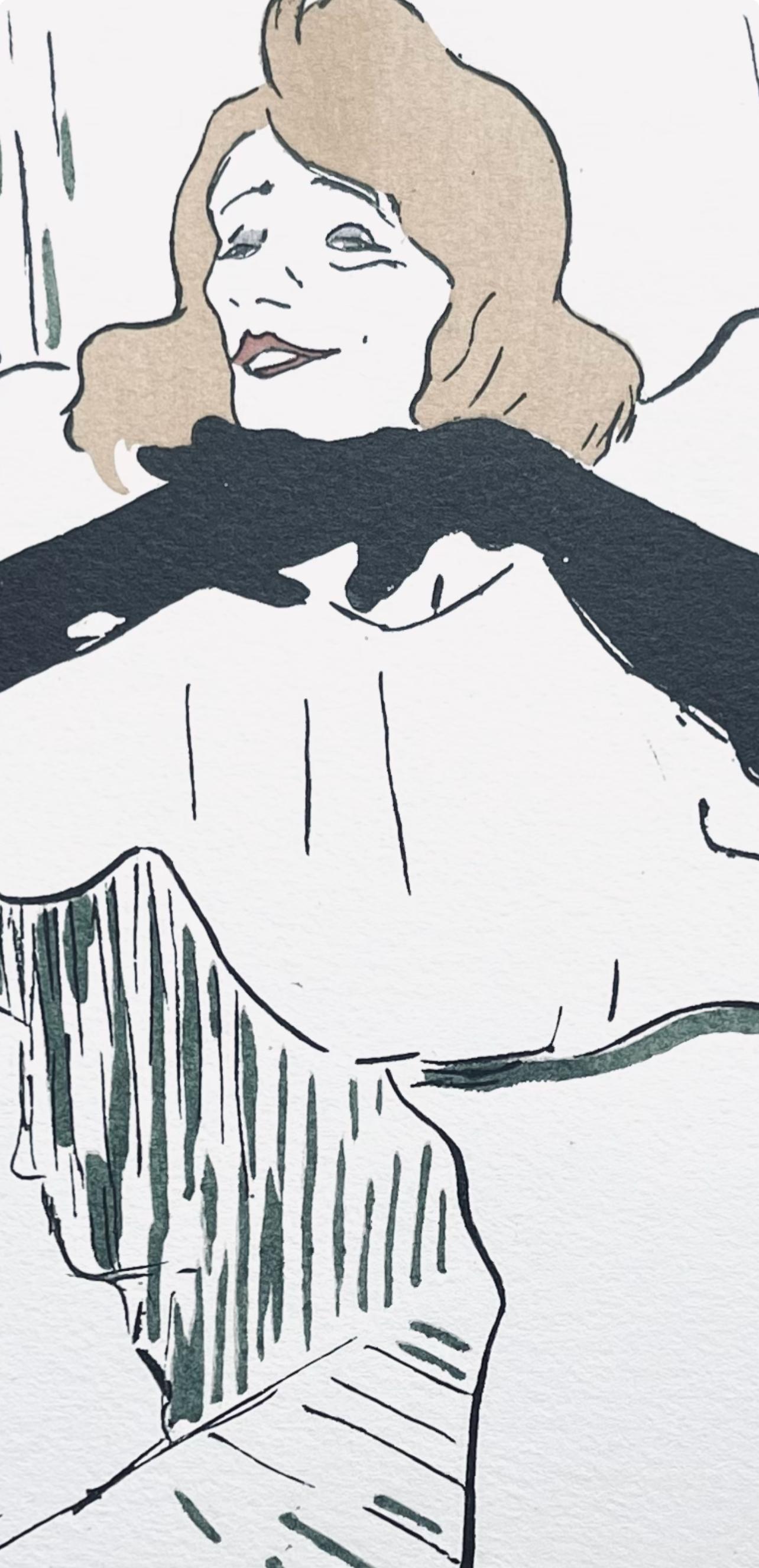 Toulouse-Lautrec, Composition, Yvette Guilbert vue par Toulouse-Lautrec (after) - Gray Figurative Print by Henri de Toulouse-Lautrec