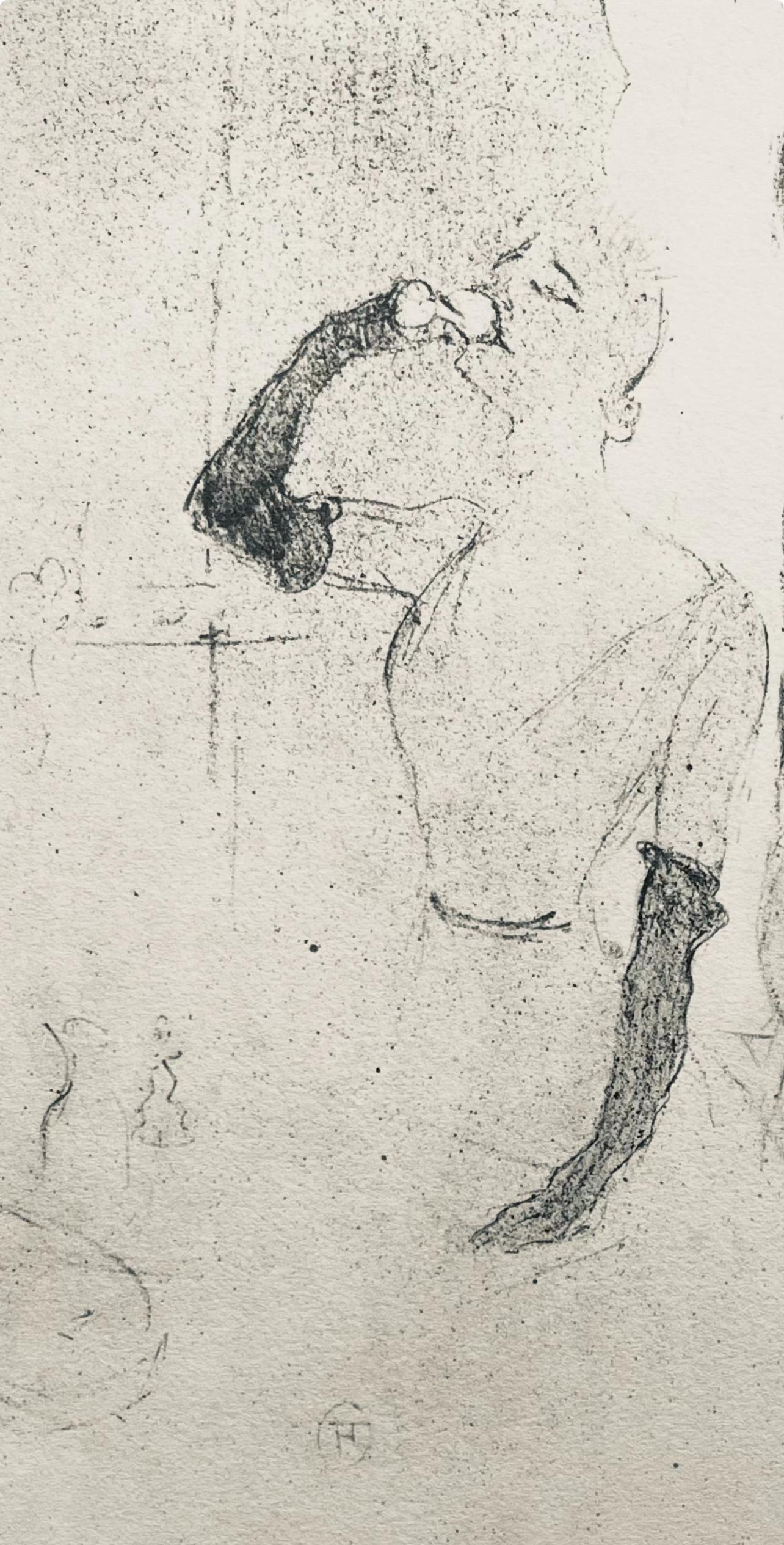 Toulouse-Lautrec, Composition, Yvette Guilbert vue de Toulouse-Lautrec (après) - Beige Figurative Print par Henri de Toulouse-Lautrec
