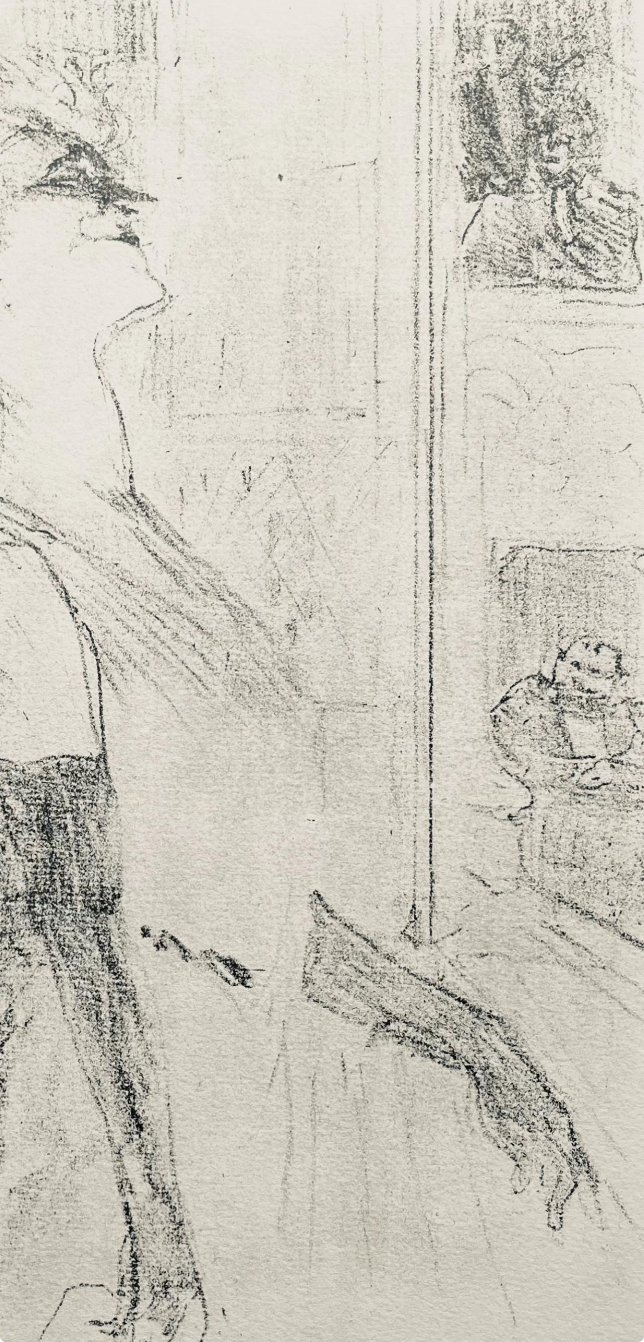 Toulouse-Lautrec, Composition, Yvette Guilbert vue par Toulouse-Lautrec (after) - Beige Figurative Print by Henri de Toulouse-Lautrec