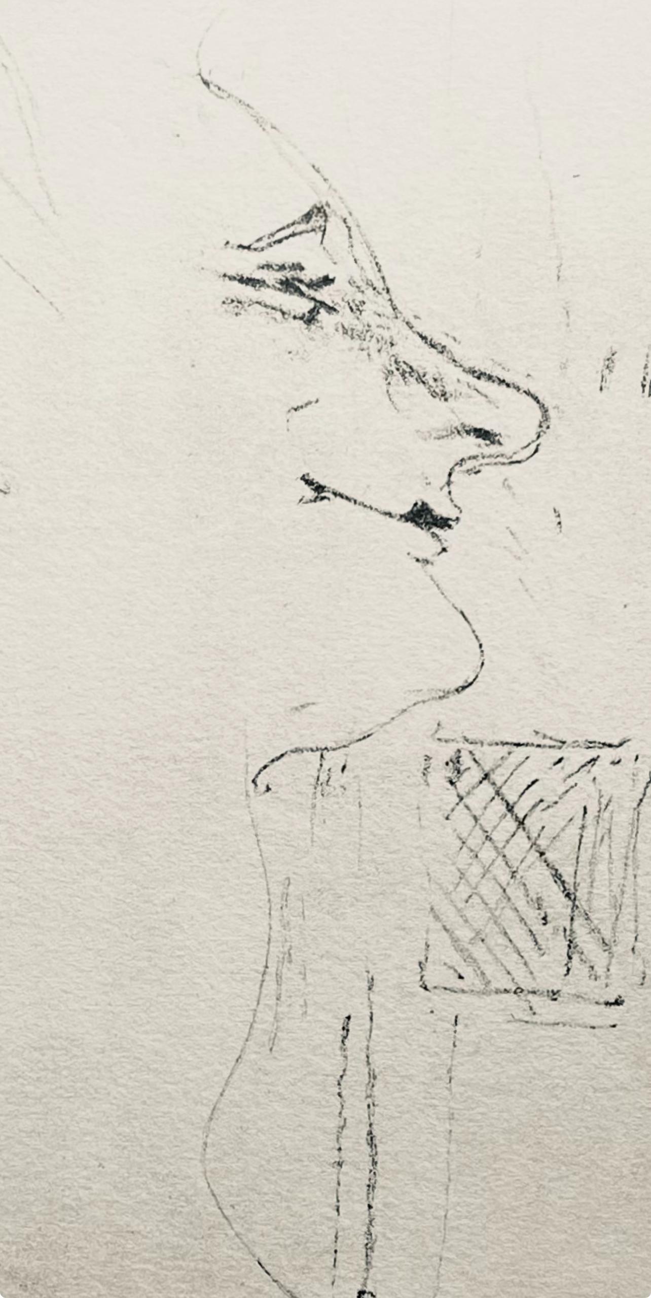 Toulouse-Lautrec, Composition, Yvette Guilbert vue par Toulouse-Lautrec (after) - Beige Figurative Print by Henri de Toulouse-Lautrec