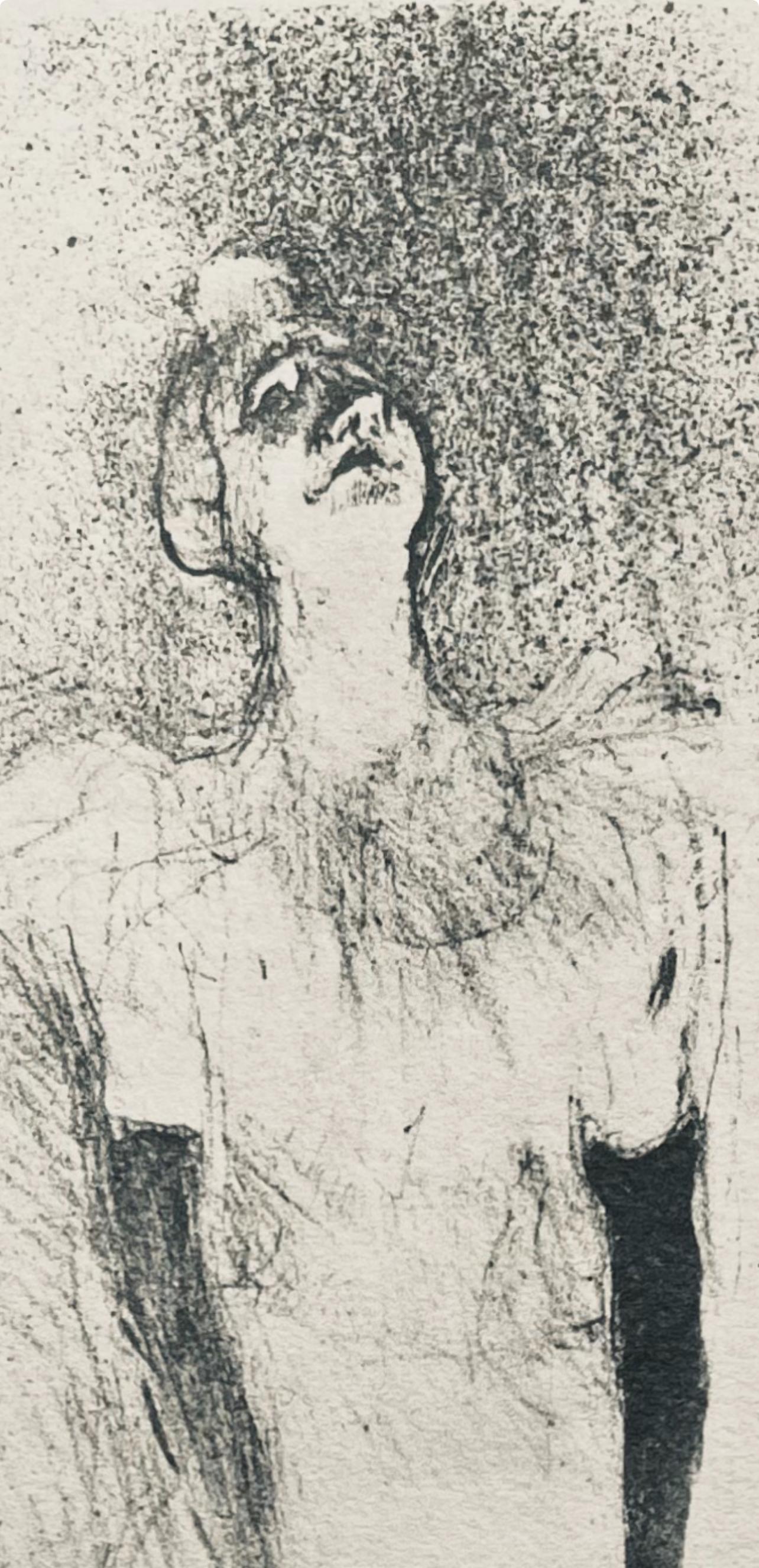 Lithographie et pochoir sur papier vélin Rives BFK.  Non signé et non numéroté, tel que publié. Bon état ; jamais encadré ni monté sur passe-partout. Notes : D'après l'in-folio, Yvette Guilbert vue par Toulouse-Lautrec, 1950. Publié par la Librairie