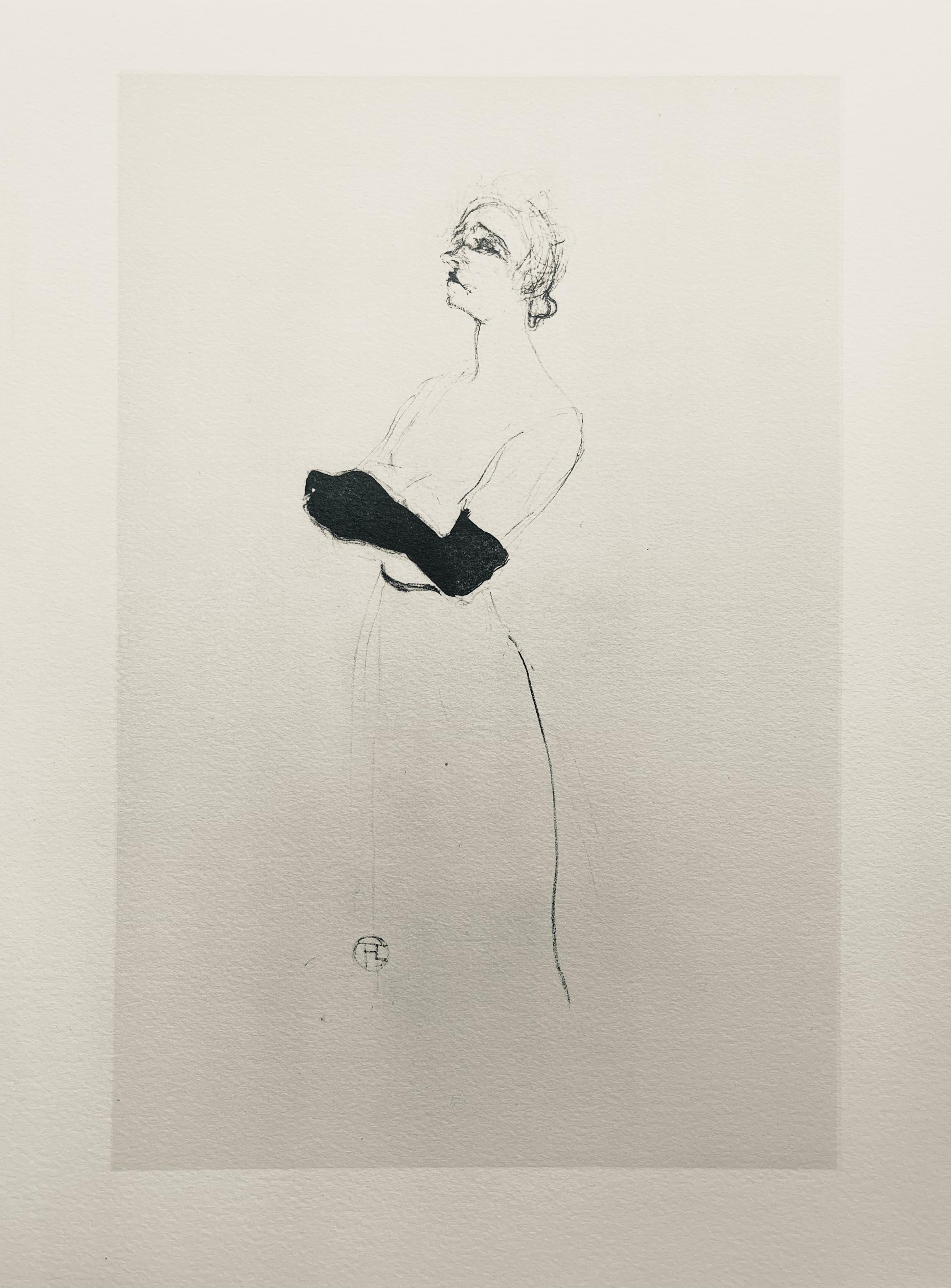 Lithograph and stencil on vélin Rives BFK paper.  Unsigned and unnumbered, as issued. Good Condition; never framed or matted. Notes: From the folio, Yvette Guilbert vue par Toulouse-Lautrec, 1950. Published by Librairie Au Pont des Arts, Paris;