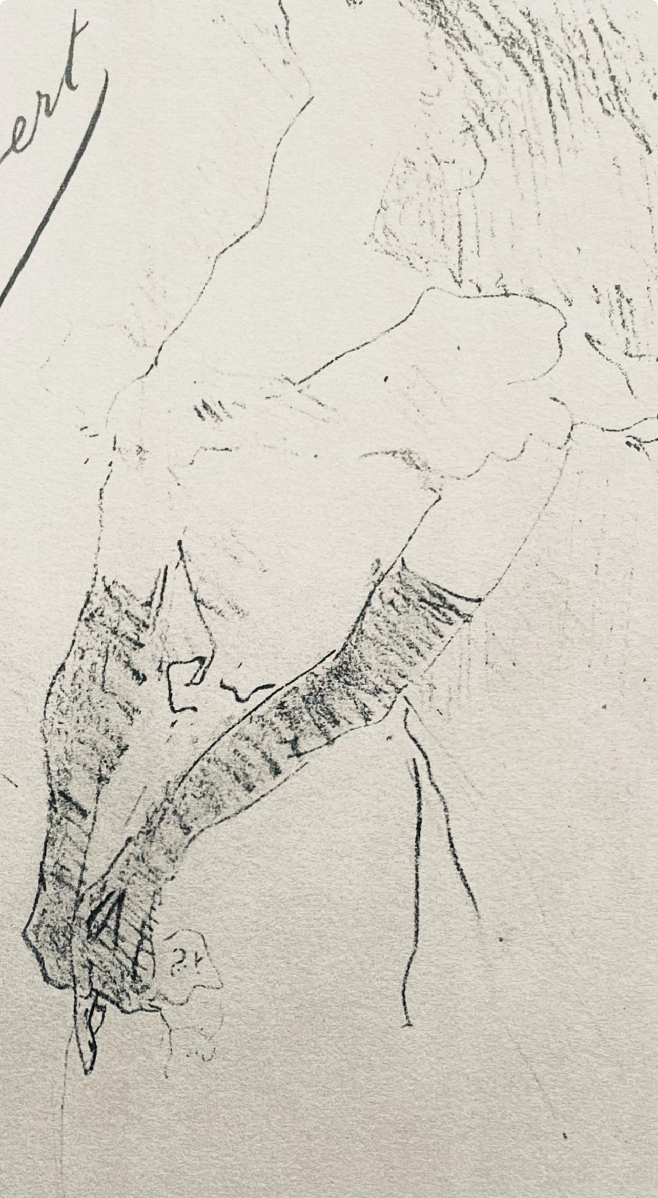 Lithograph and stencil on vélin Rives BFK paper.  Unsigned and unnumbered, as issued. Good Condition; never framed or matted. Notes: From the folio, Yvette Guilbert vue par Toulouse-Lautrec, 1950. Published by Librairie Au Pont des Arts, Paris;