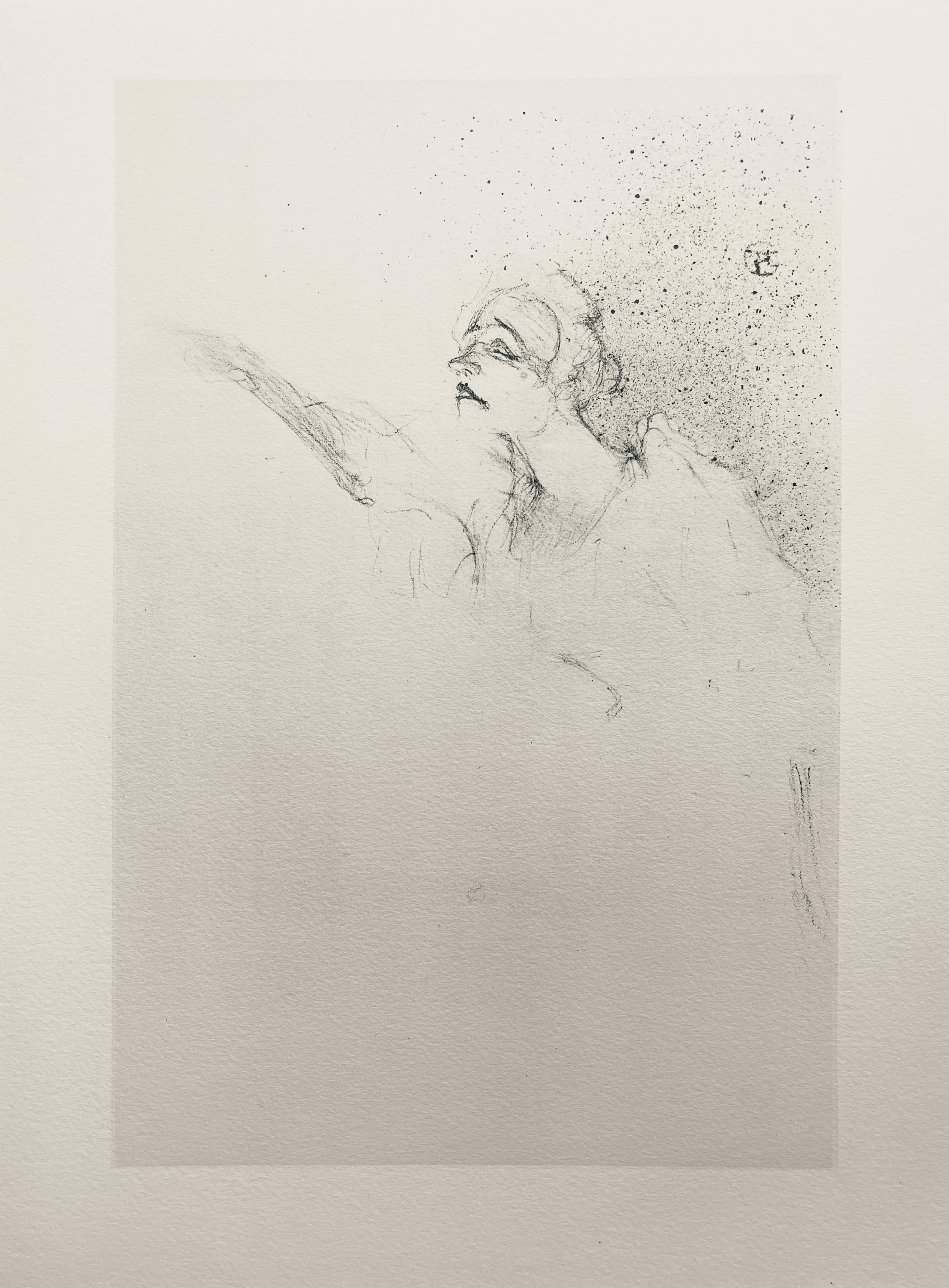 Lithographie et pochoir sur papier vélin Rives BFK.  Non signé et non numéroté, tel que publié. Bon état ; jamais encadré ni monté sur passe-partout. Notes : D'après l'in-folio, Yvette Guilbert vue par Toulouse-Lautrec, 1950. Publié par la Librairie
