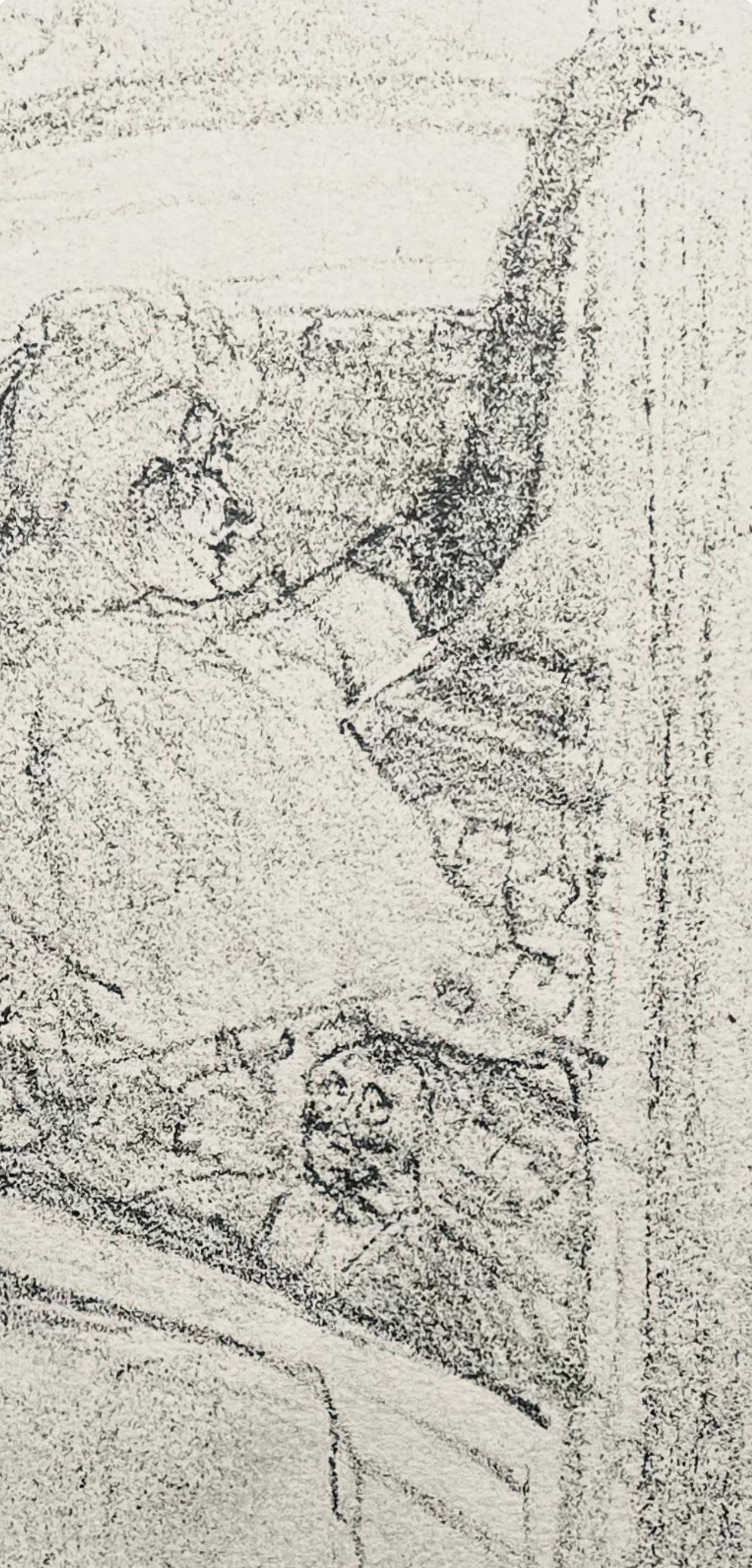 Lithographie et pochoir sur papier vélin Rives BFK.  Non signé et non numéroté, tel que publié. Bon état ; jamais encadré ni monté sur passe-partout. Notes : D'après l'in-folio, Yvette Guilbert vue par Toulouse-Lautrec, 1950. Publié par la Librairie