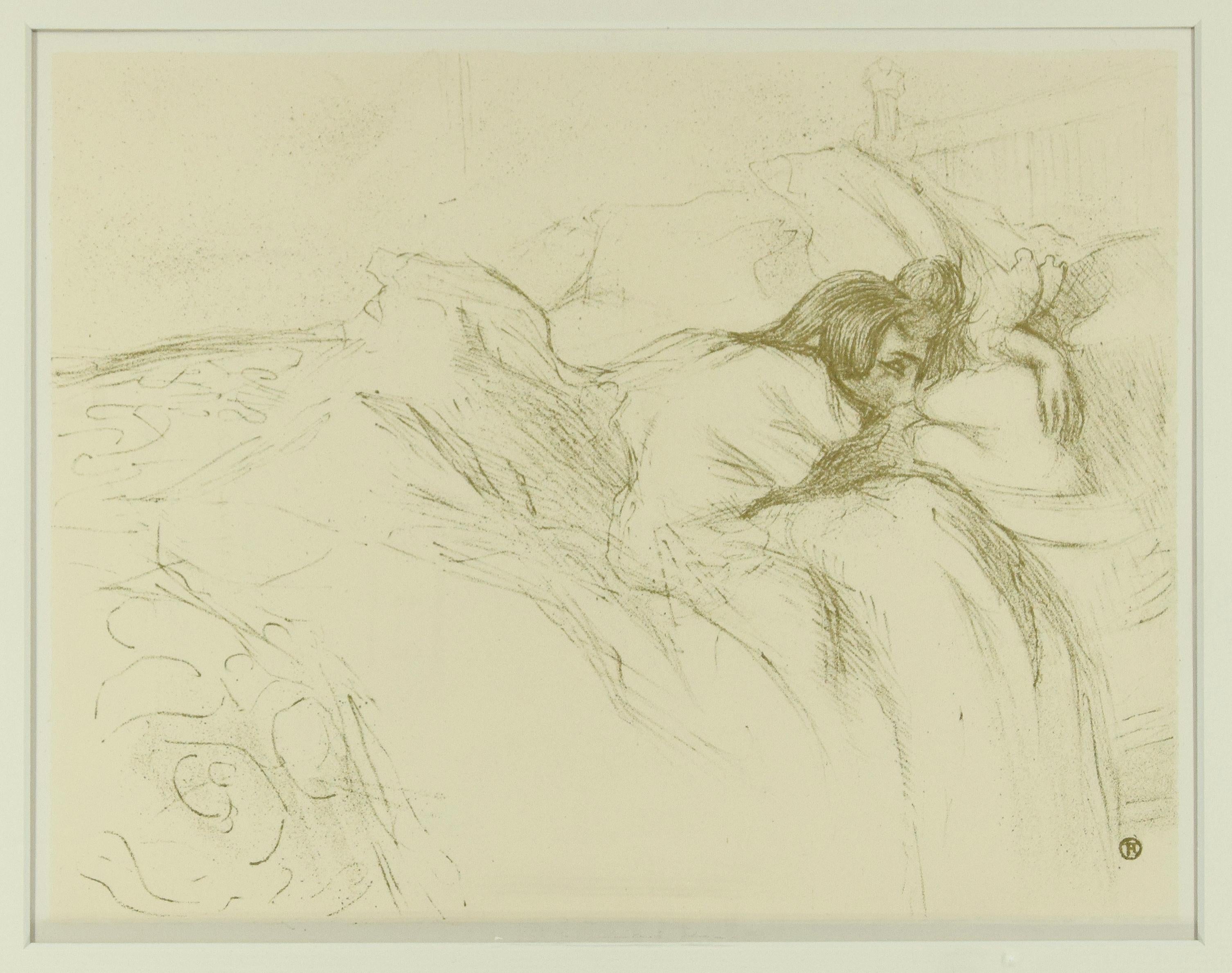Henri de Toulouse-Lautrec Figurative Print - Woman Waking Up in Bed - Original Lithograph After H de Toulouse-Lautrec 