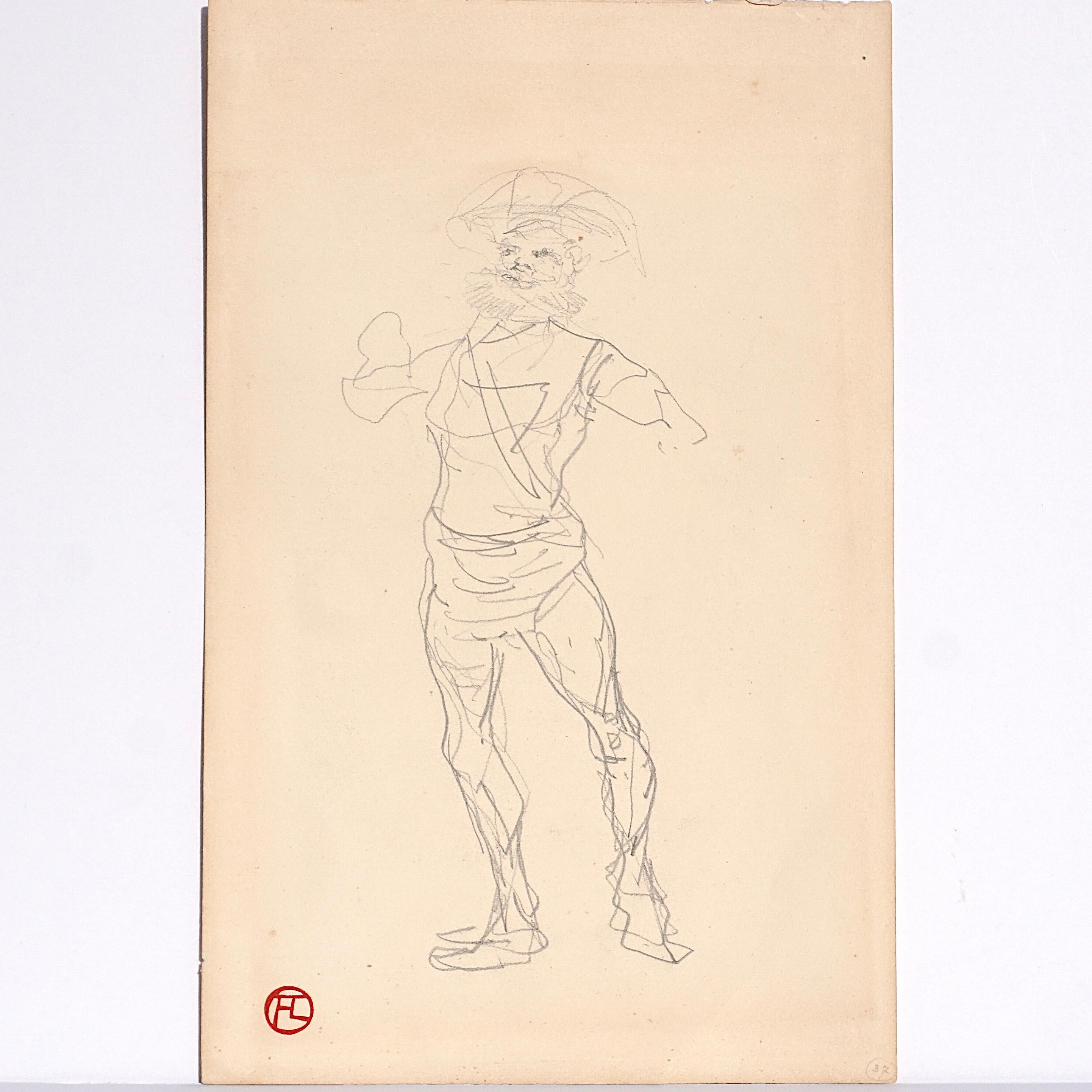 Henri de Toulouse-Lautrec (French, 1864-1901) two sided sketchbook page catalogued in The Catalogue Raisonne.
Homme debout (recto); Croquis (verso) (two-sided drawing) 
circa 1879-1881
Graphite on paper
10.6 x 6.72 inches (27 x 17.1 cm)