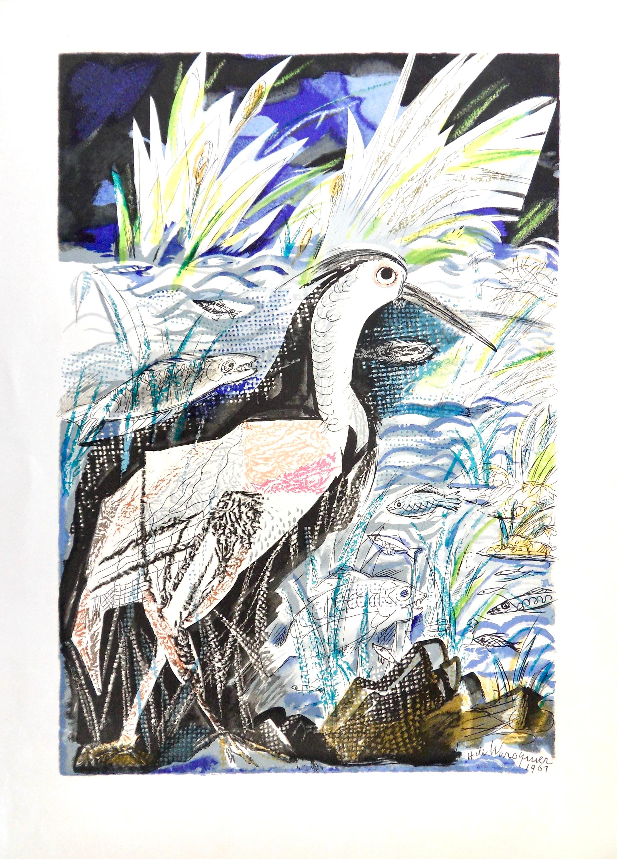 Héron au bord de la riviè, Vingt fables de La fontaine, Henri de Waroquier For Sale 4