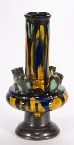 Henri Delcourt Coppia di vasi tulipier in maiolica Art Déco, Francia, anni 1910-1930