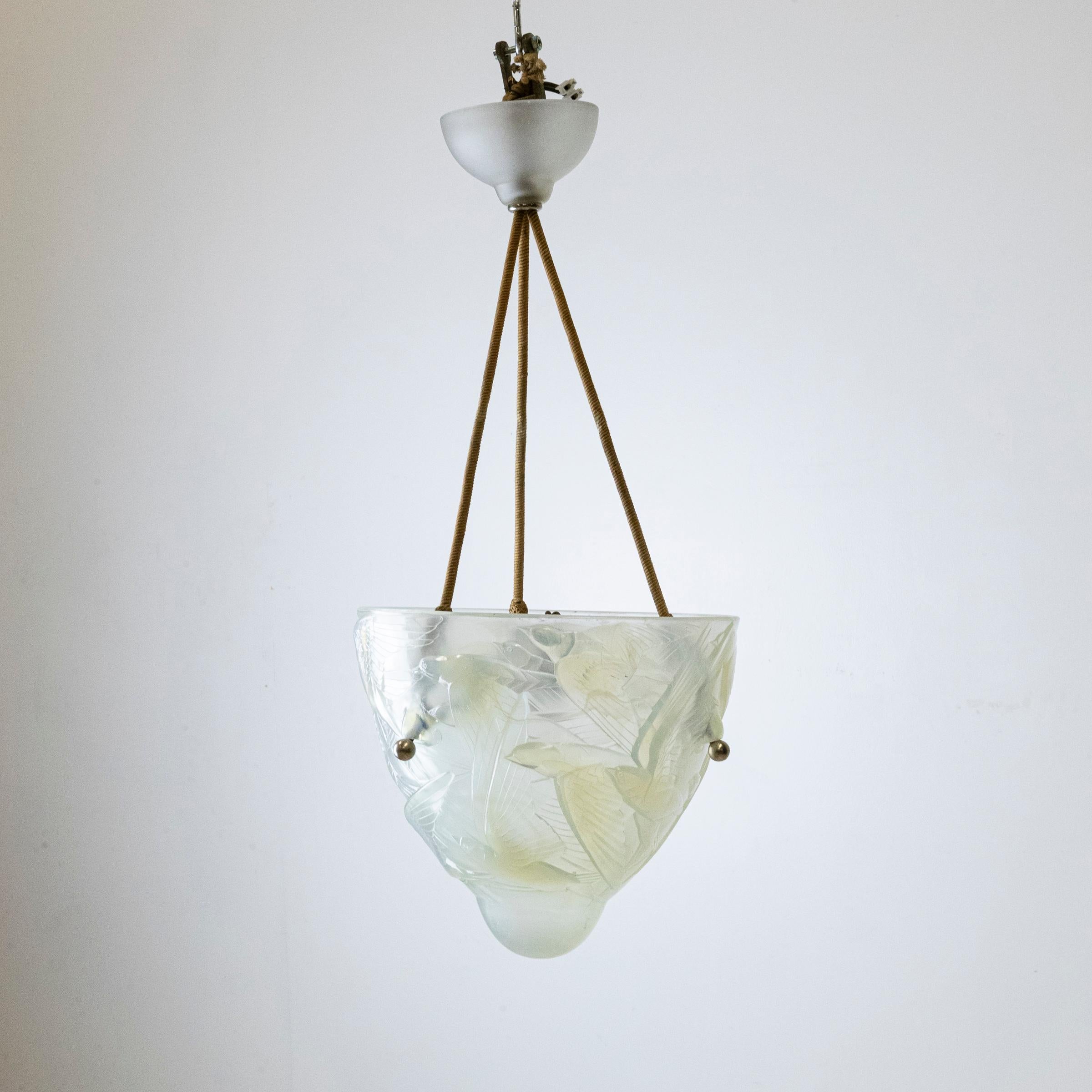 20th Century Henri Dieupart Abstract Art Deco Bird Bowl Pendant Light For Sale