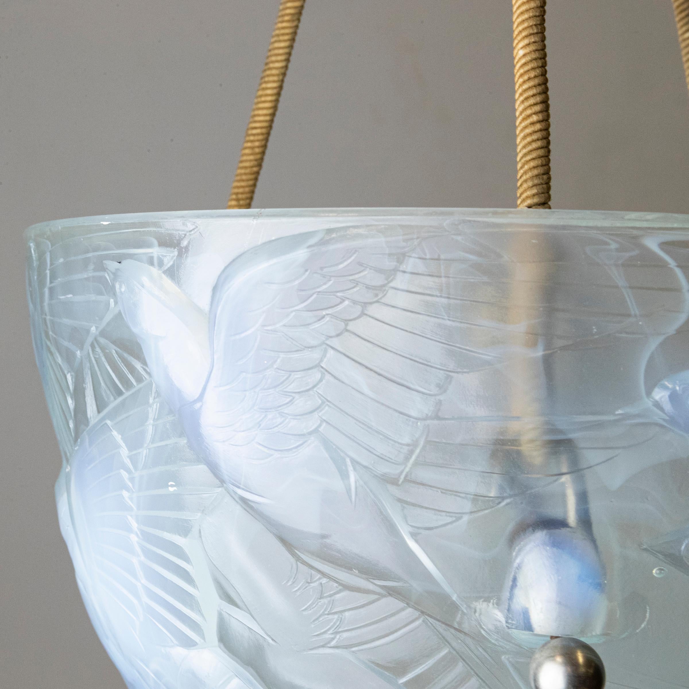 Glass Henri Dieupart Abstract Art Deco Bird Bowl Pendant Light For Sale