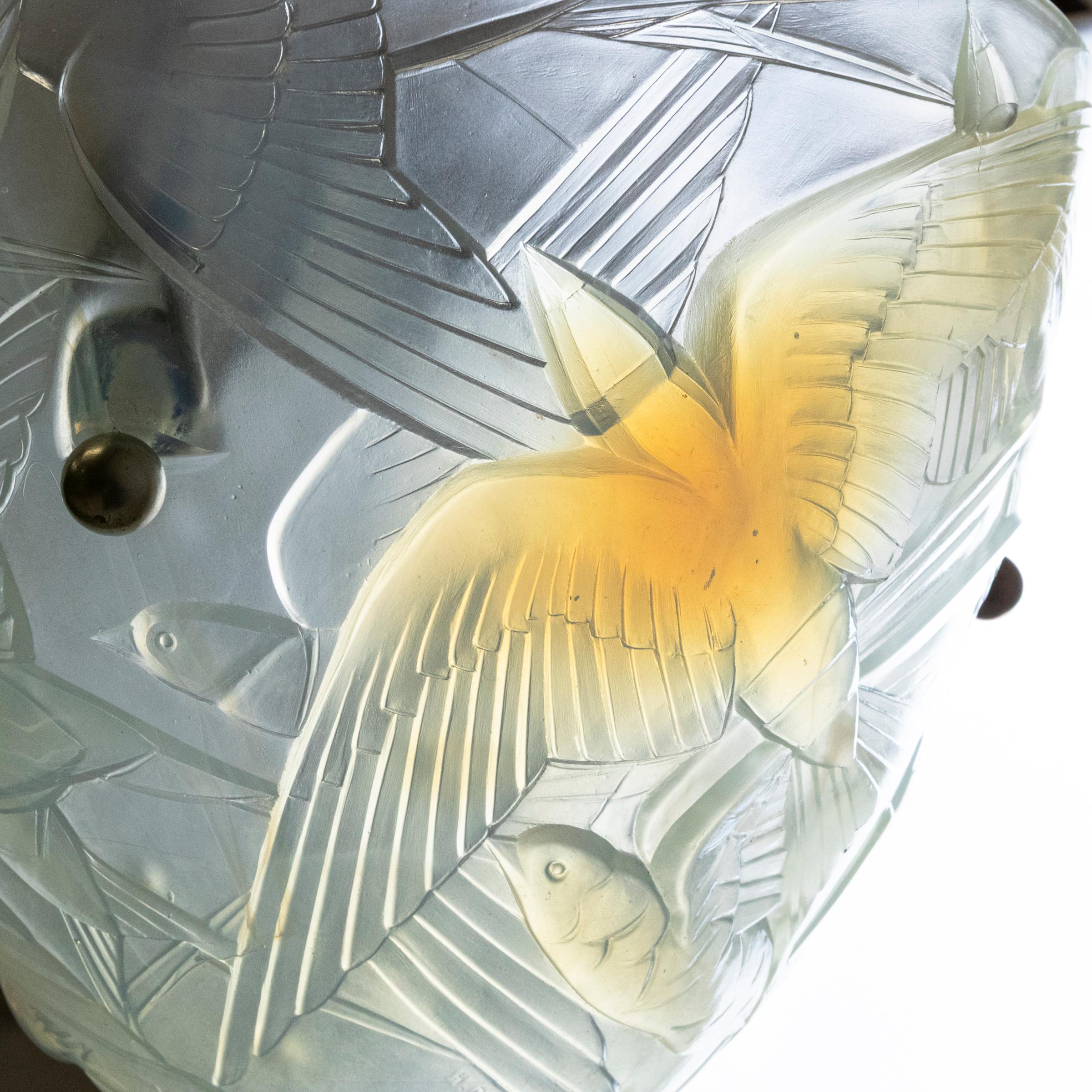 Henri Dieupart Abstract Art Deco Bird Bowl Pendant Light For Sale 3