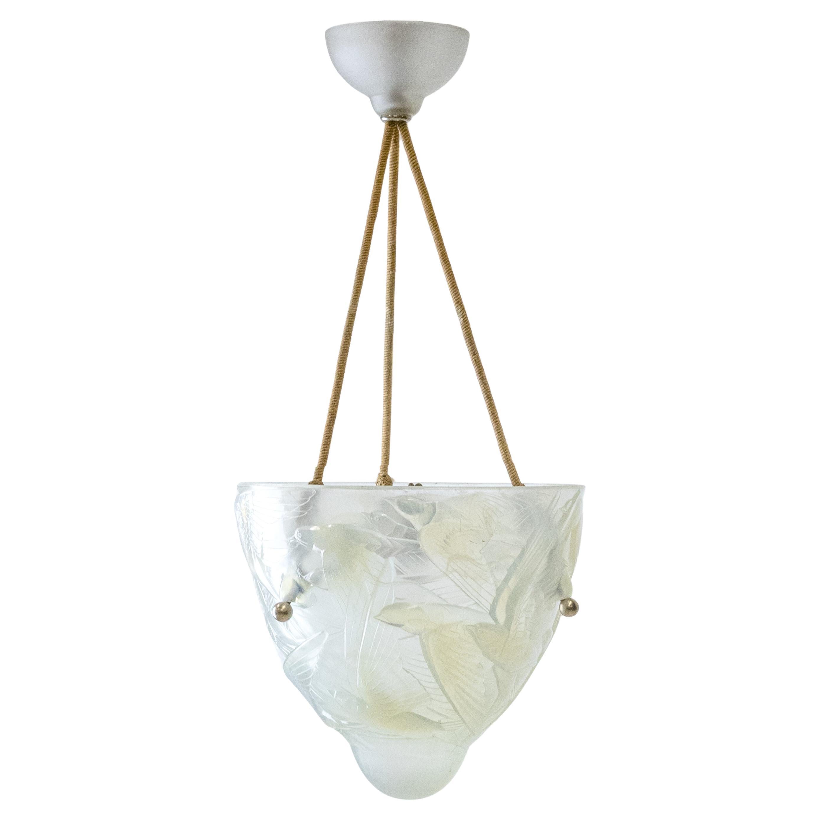 Henri Dieupart Abstract Art Deco Bird Bowl Pendant Light For Sale
