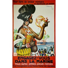 Originalplakat von Henri Dormoy aus dem Jahr 1927, das die französische Marine einlädt – Marine Nationale