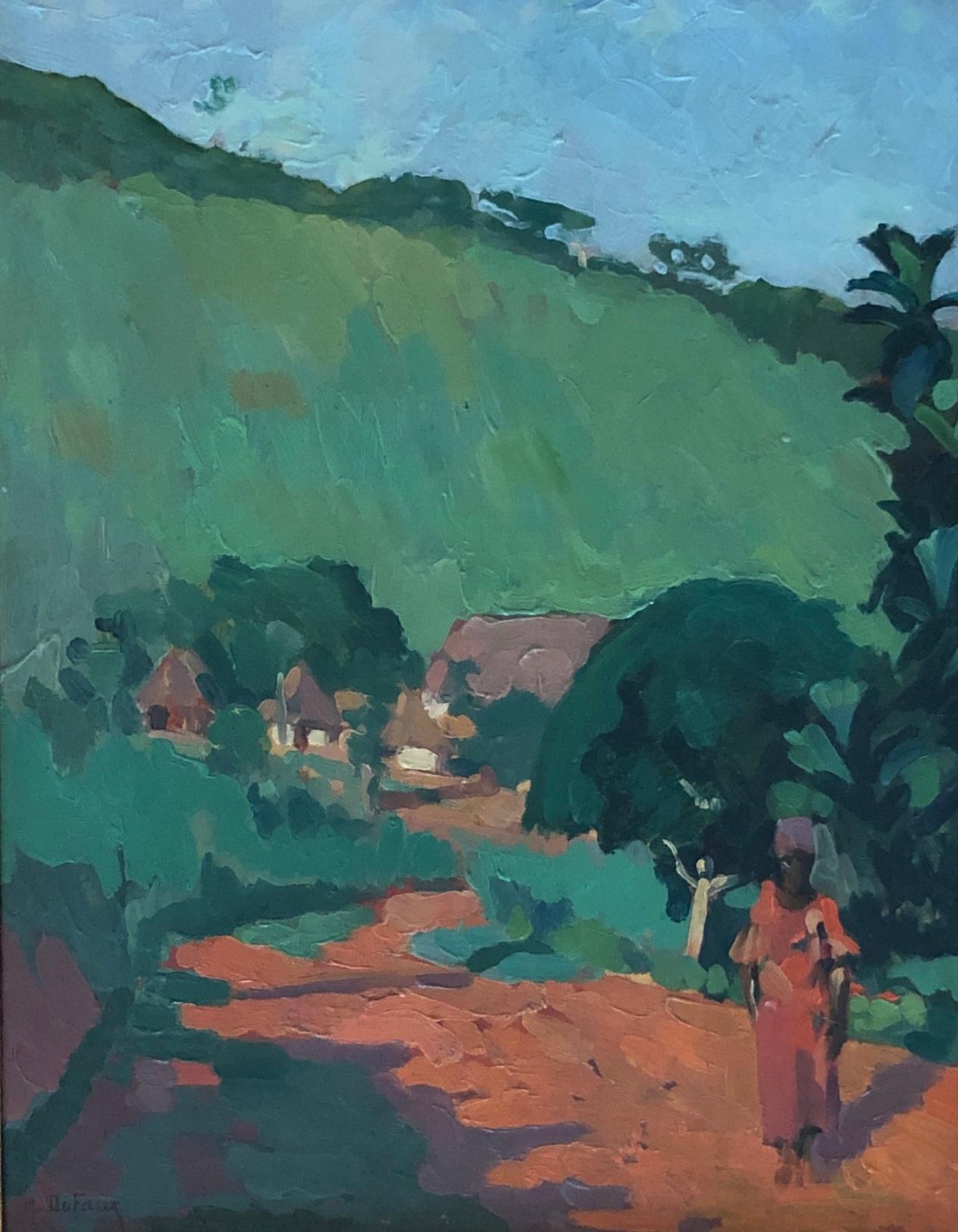 Henri Dufaux Landscape Painting - African village scene