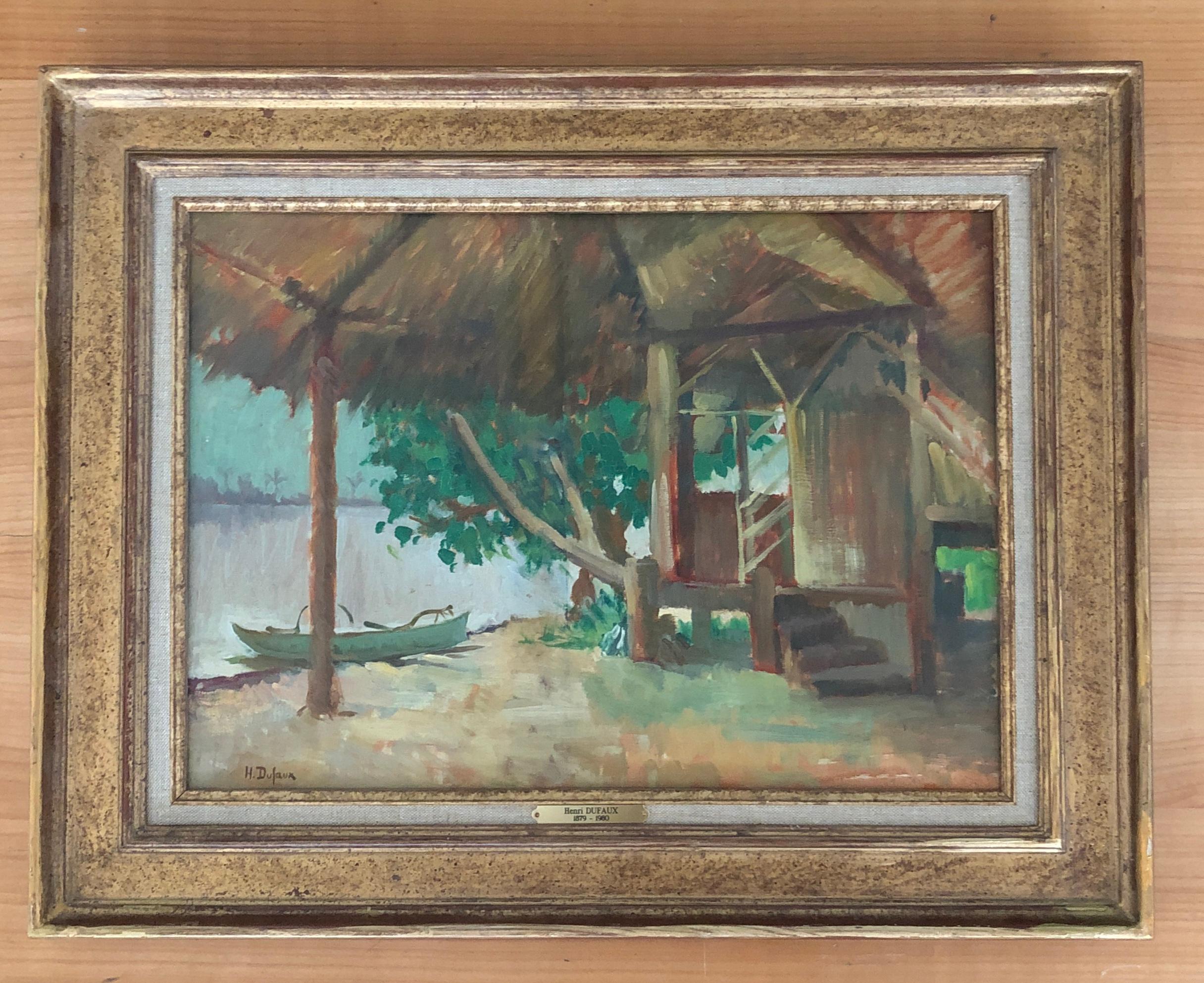 By the lagoon in Moorea - Painting by Henri Dufaux