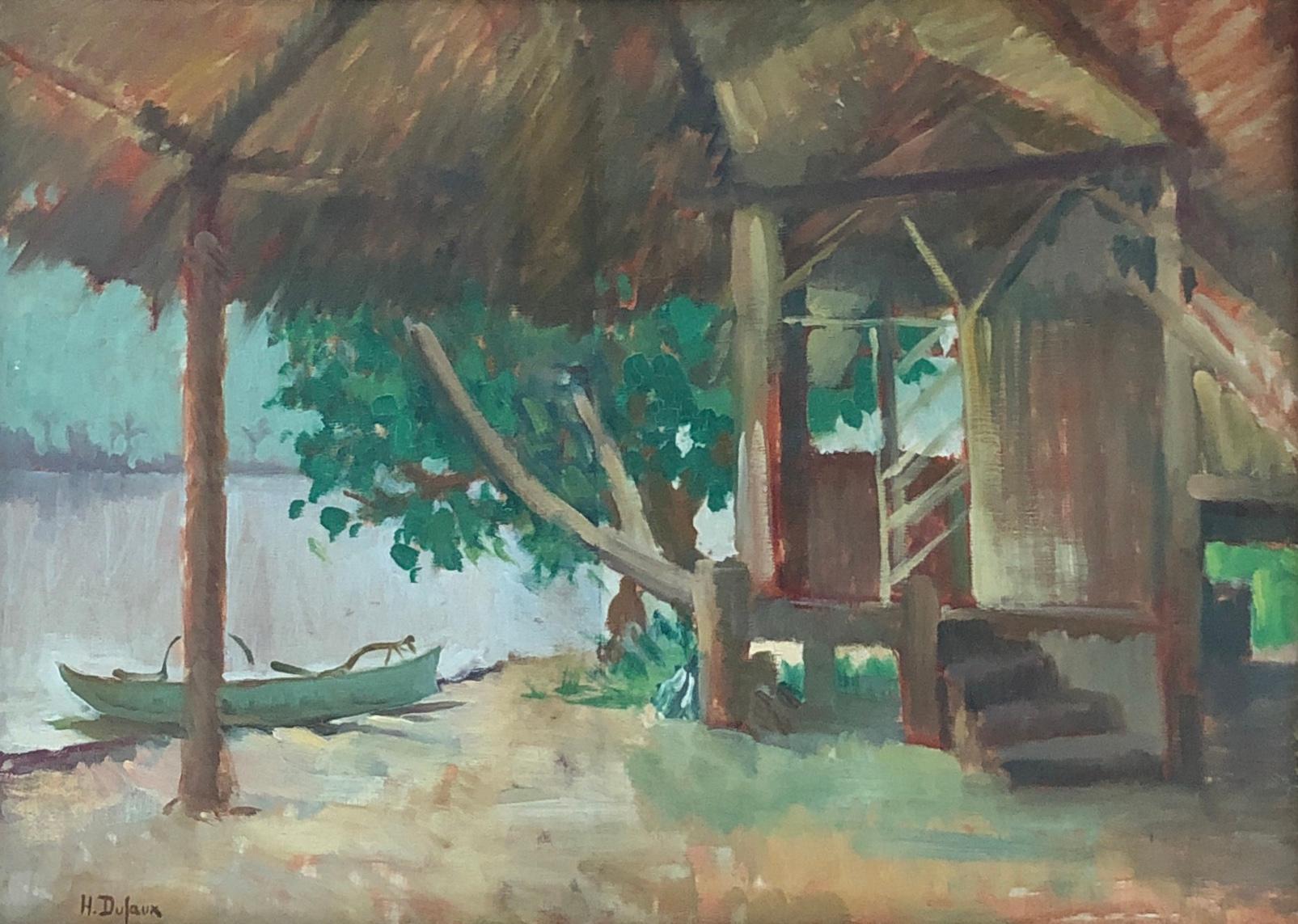 Henri Dufaux Landscape Painting - By the lagoon in Moorea