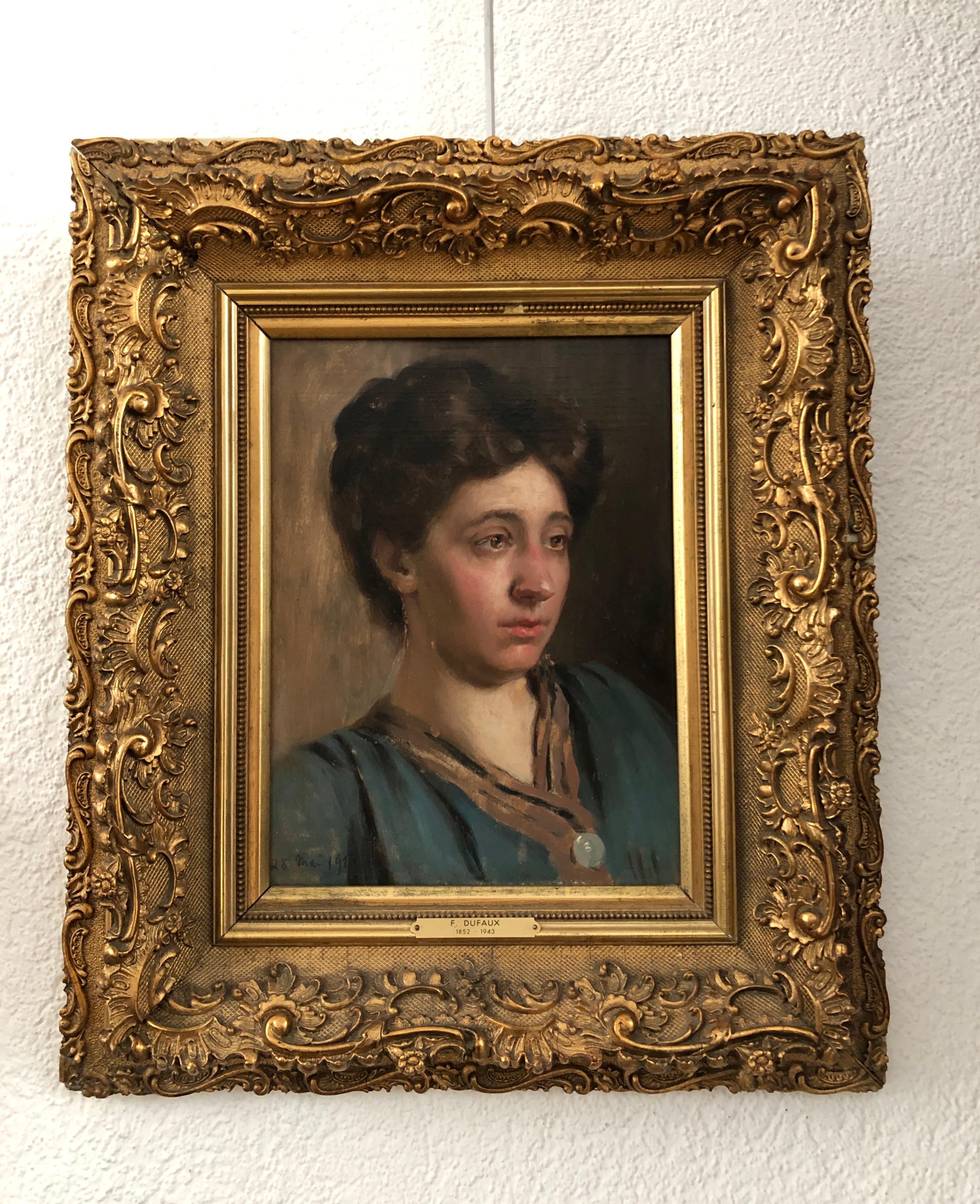 Portrait of Amélie Dufaux - Painting by Henri Dufaux