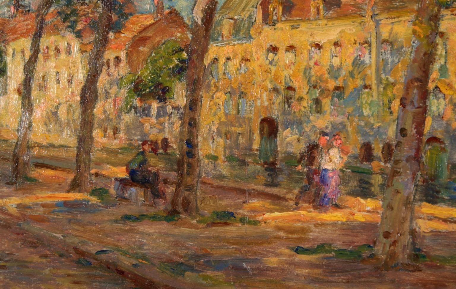 Au bord du canal - Impressionist Oil, Figures by Canal in Landscape, Henri Duhem 2