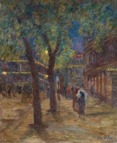 Avenue De L'Opera - Paris - Night - Figures in Street Scene by Henri Duhem