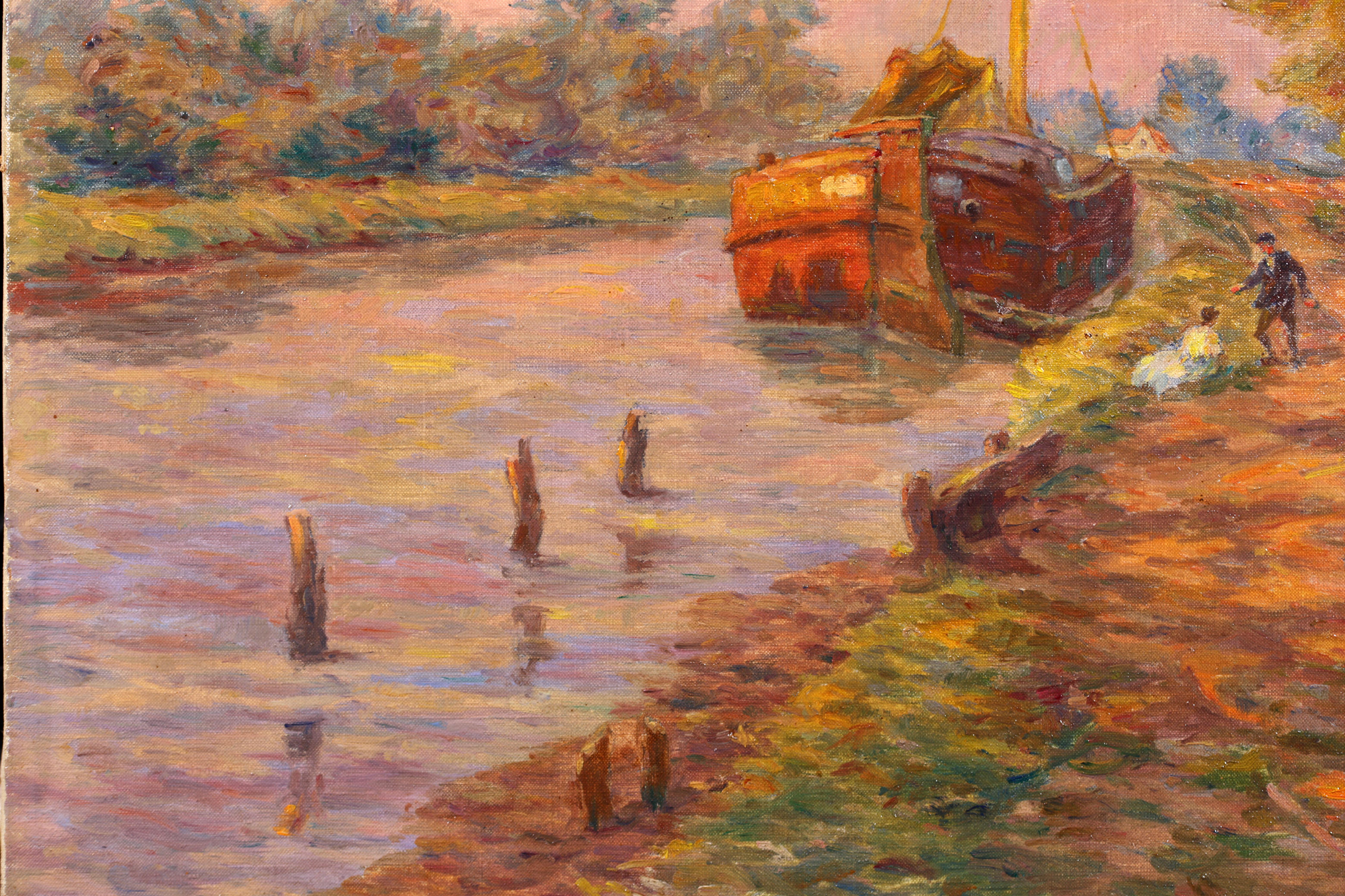 Belandre au soleil couchant  Impressionistisches lgemlde, Landschaft von Henri Duhem im Angebot 1