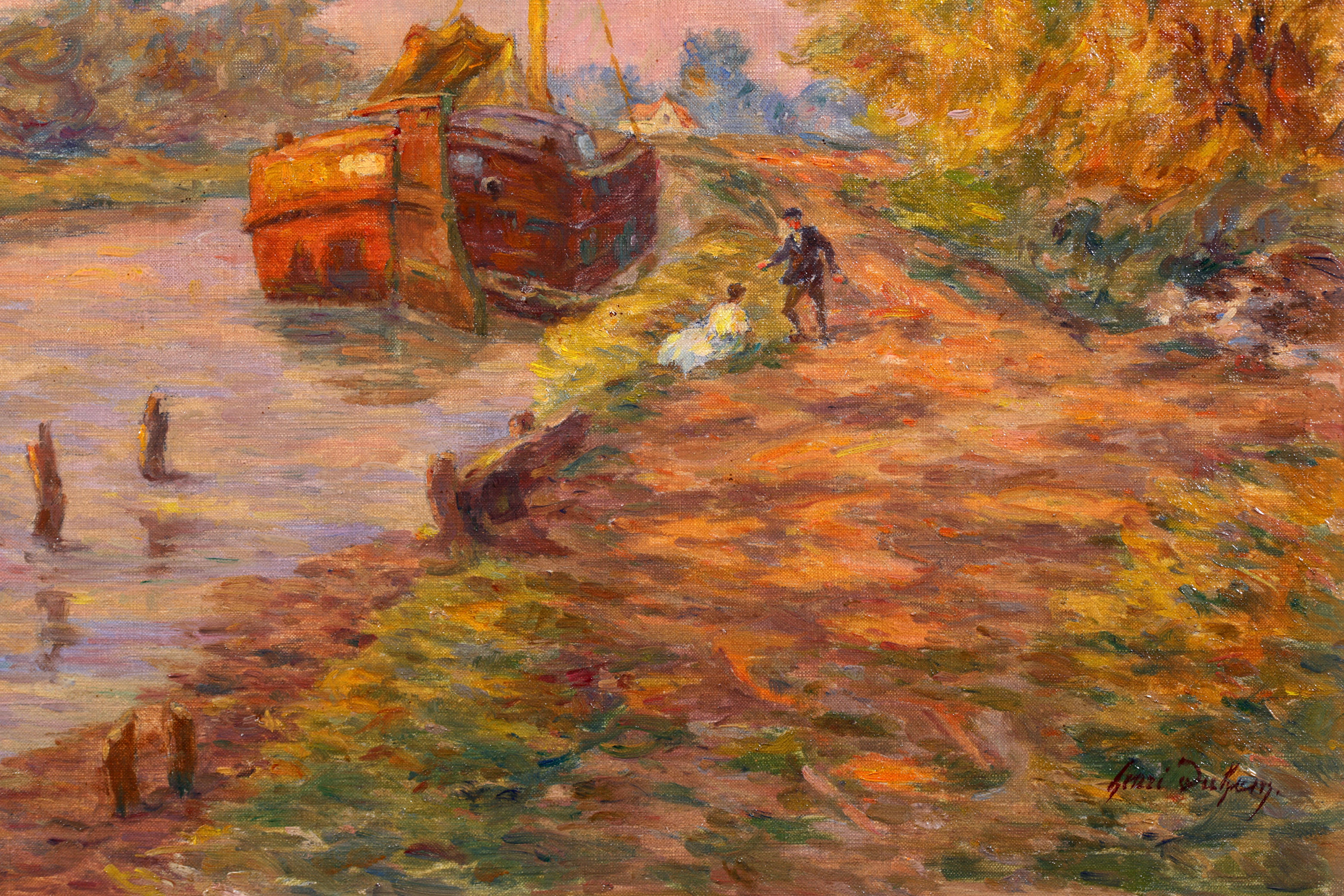 Belandre au soleil couchant  Impressionistisches lgemlde, Landschaft von Henri Duhem im Angebot 2