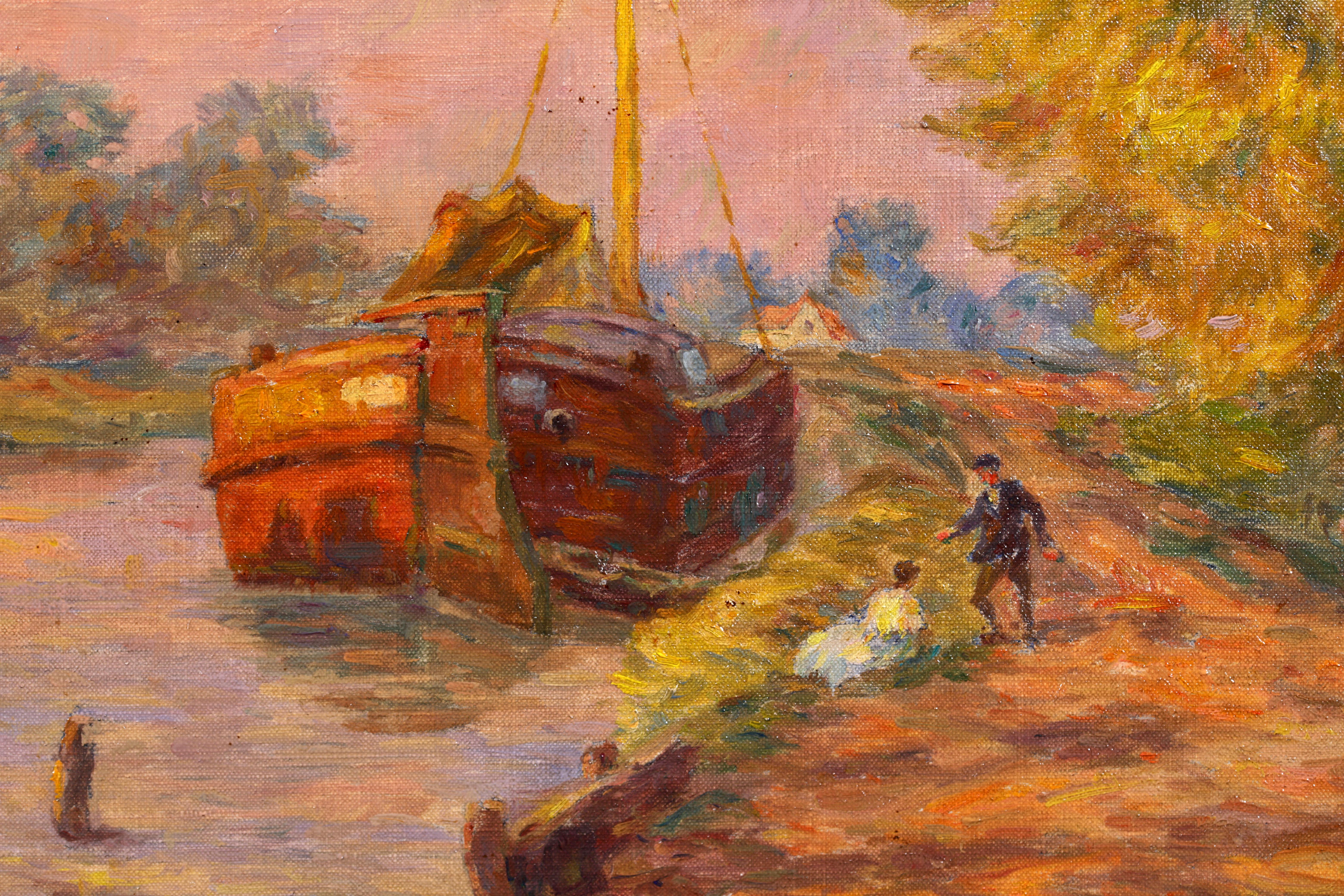 Belandre au soleil couchant  Impressionistisches lgemlde, Landschaft von Henri Duhem im Angebot 3