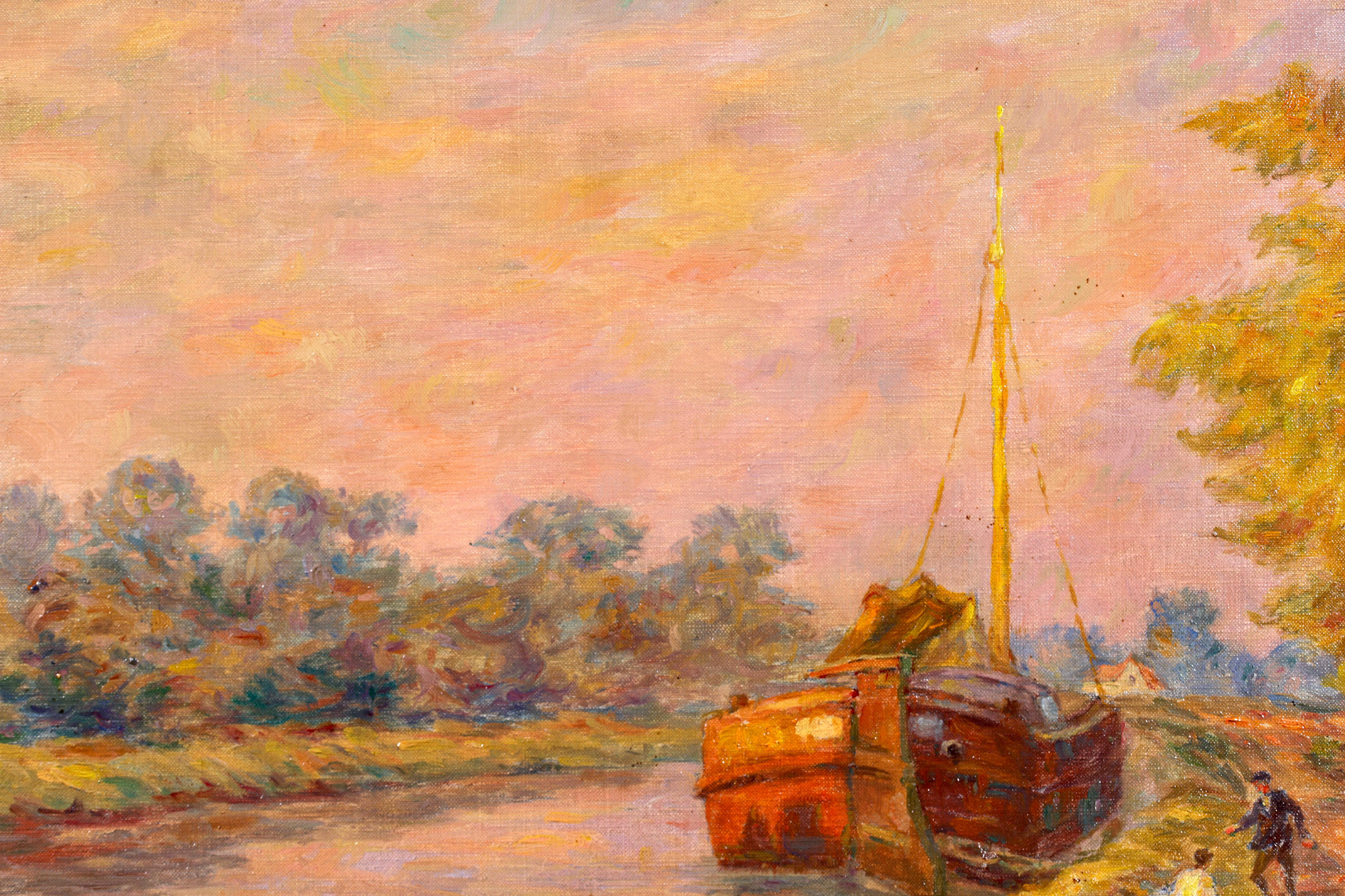 Belandre au soleil couchant  Impressionistisches lgemlde, Landschaft von Henri Duhem im Angebot 5