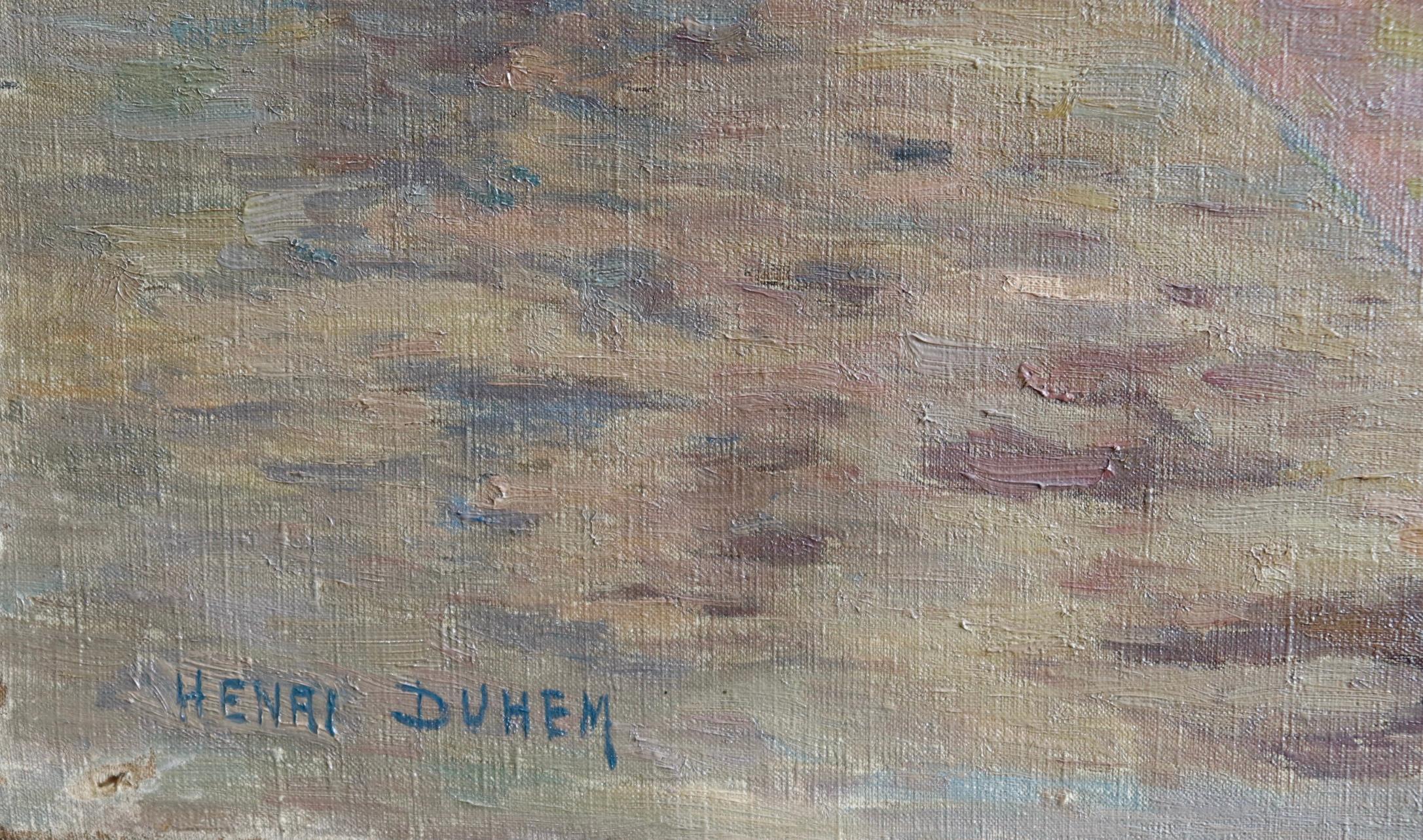 Belandre au Soleil - Matin de Givre - Impressionistisches Ölgemälde, Landschaft von H Duhem – Painting von Henri Duhem