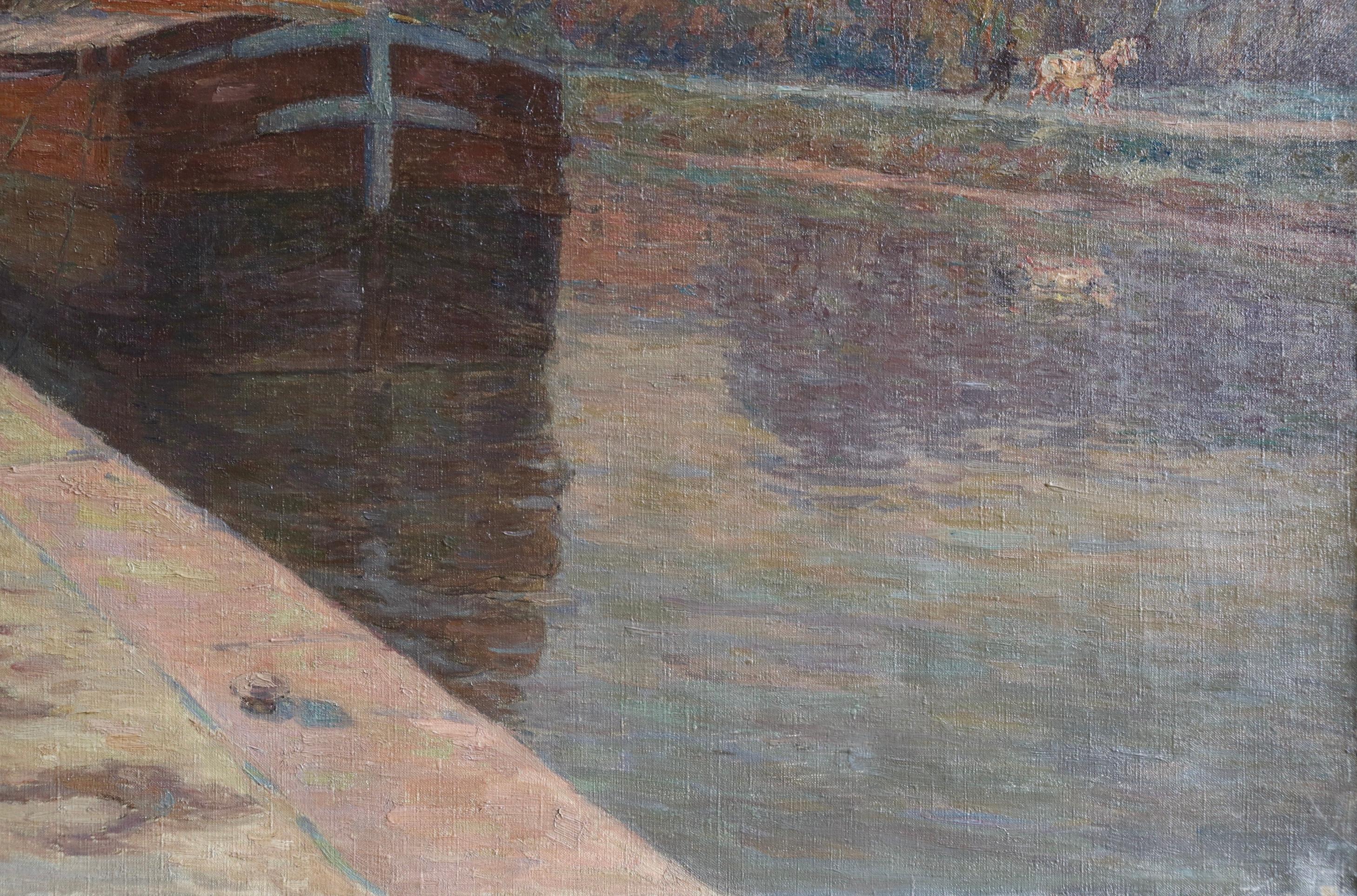 Belandre au Soleil - Matin de Givre - Impressionist Oil, Landscape by H Duhem For Sale 2