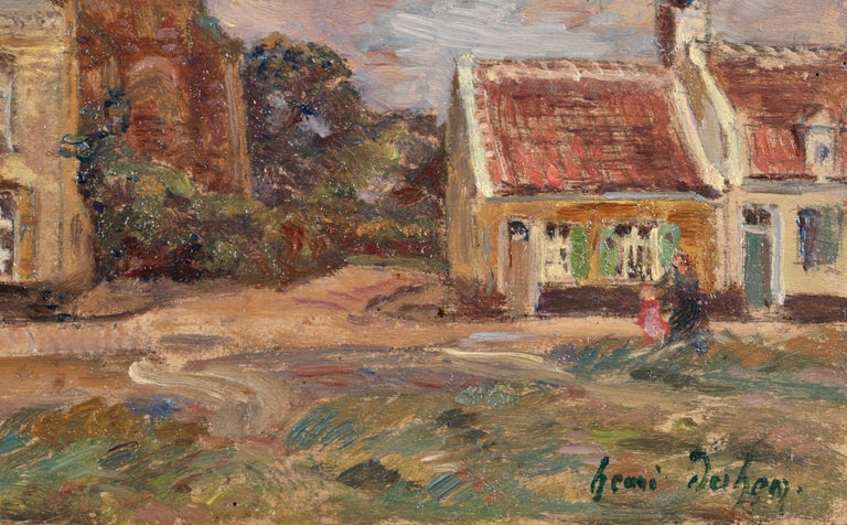 Bergues - Impressionist Oil, Figures in Landscape by Henri Duhem For Sale 1