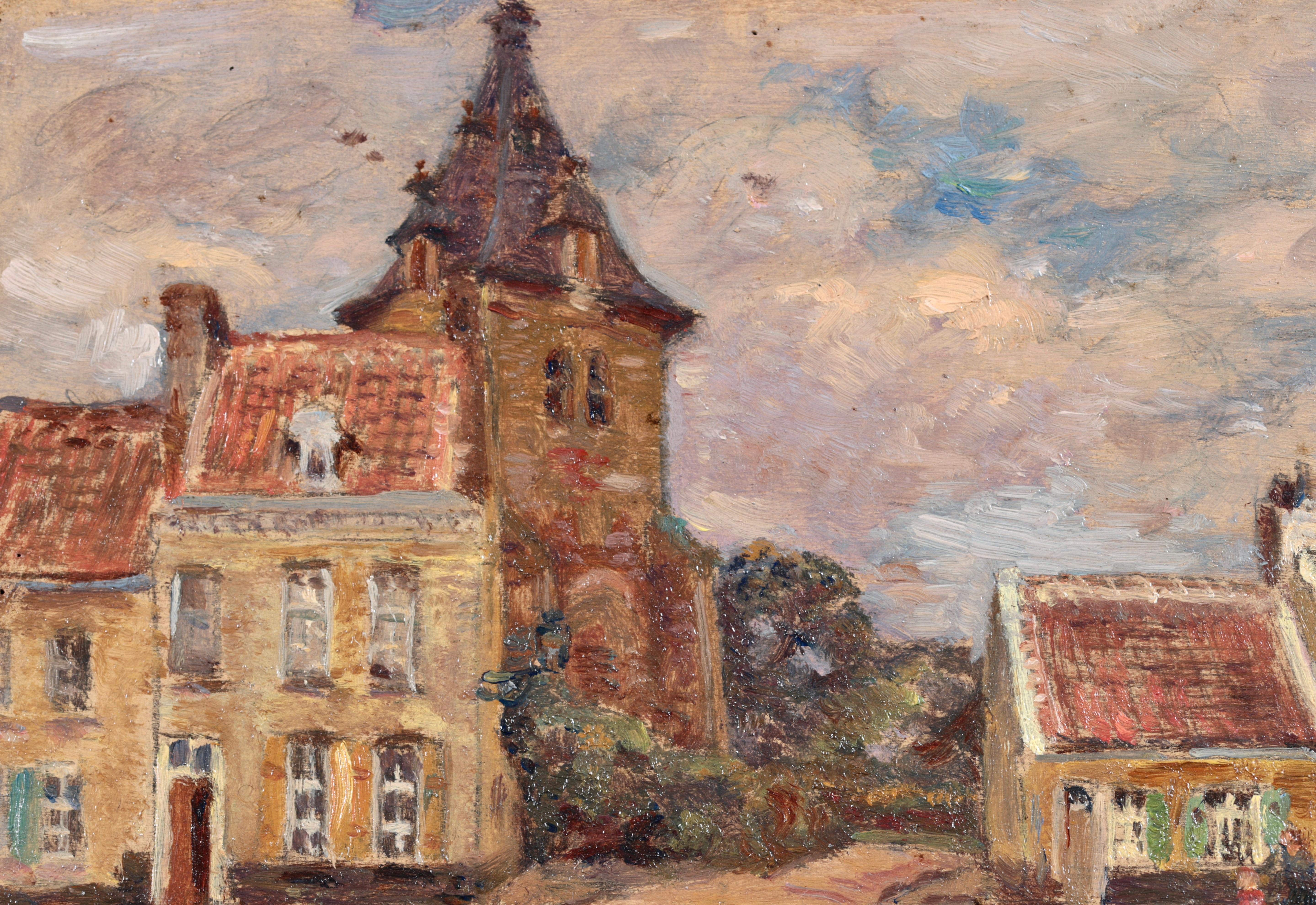 Bergues - Huile impressionniste, Figures in Landscape d'Henri Duhem en vente 1