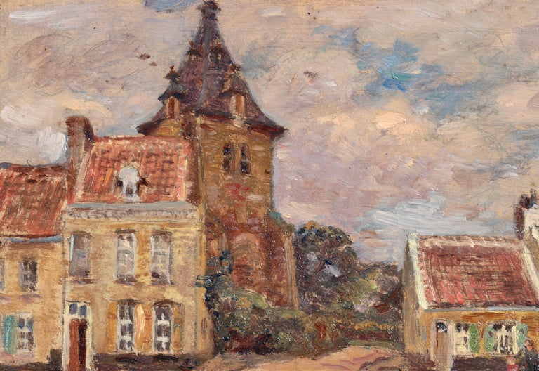 Bergues - Impressionist Oil, Figures in Landscape by Henri Duhem For Sale 2
