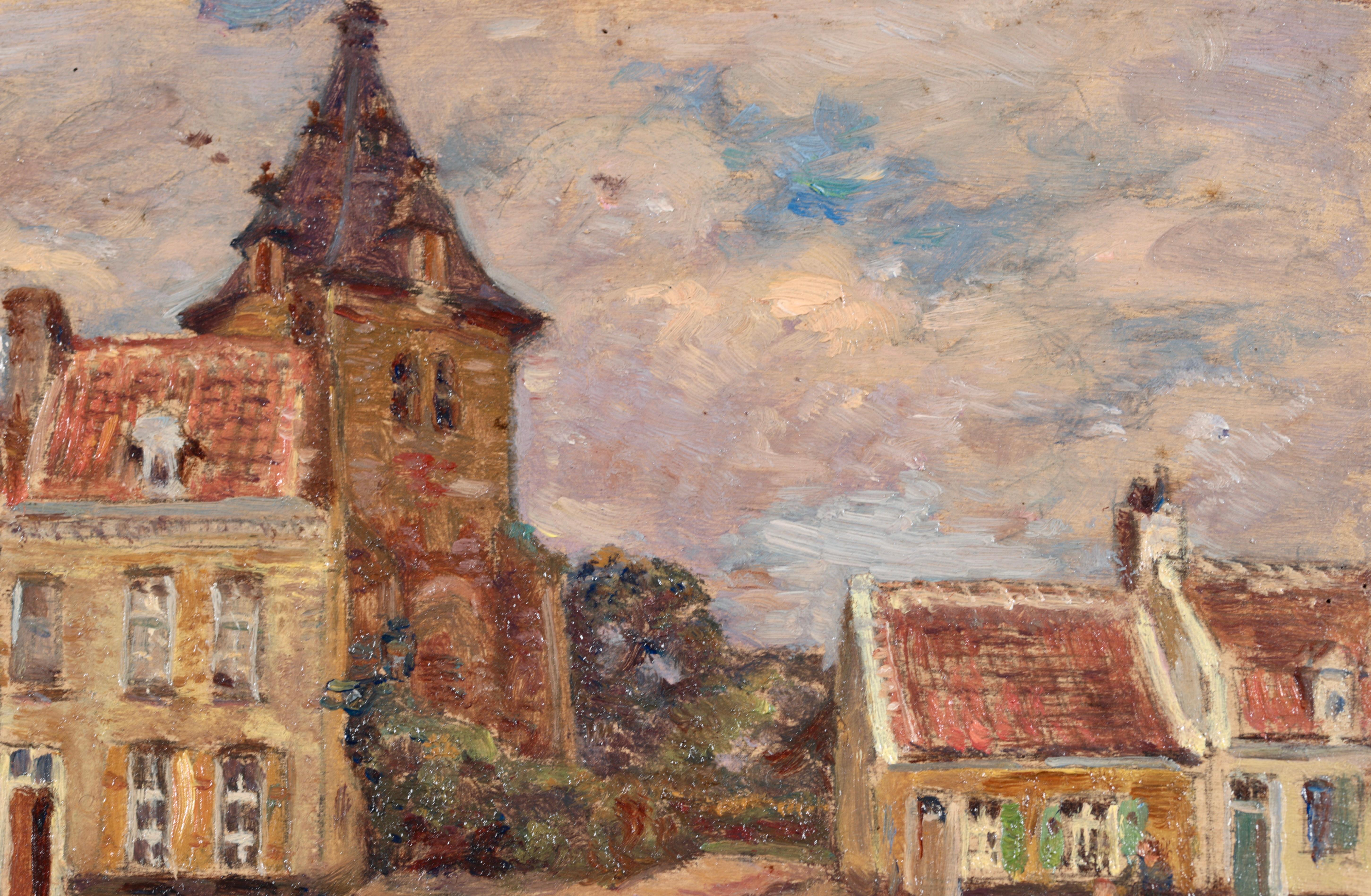Bergues - Impressionist Oil, Figures in Landscape by Henri Duhem For Sale 4