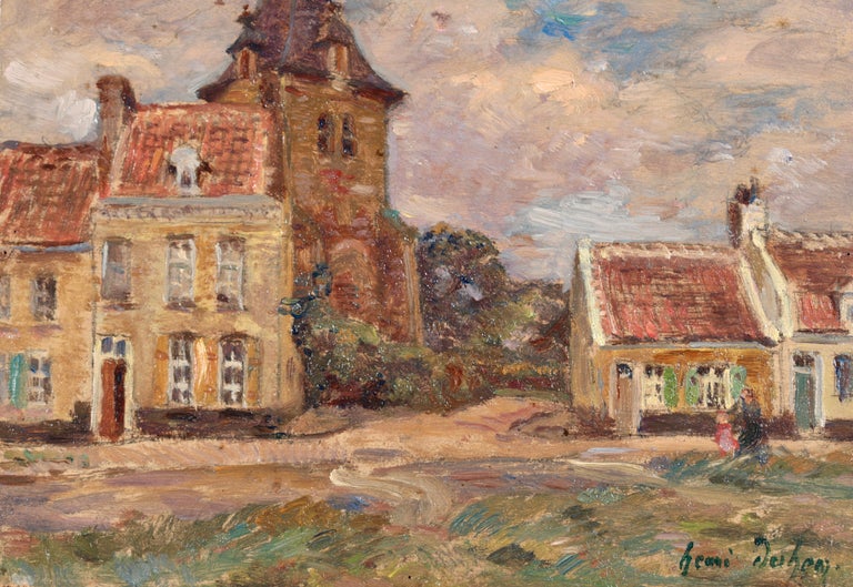 Bergues - Impressionist Oil, Figures in Landscape by Henri Duhem For Sale 5