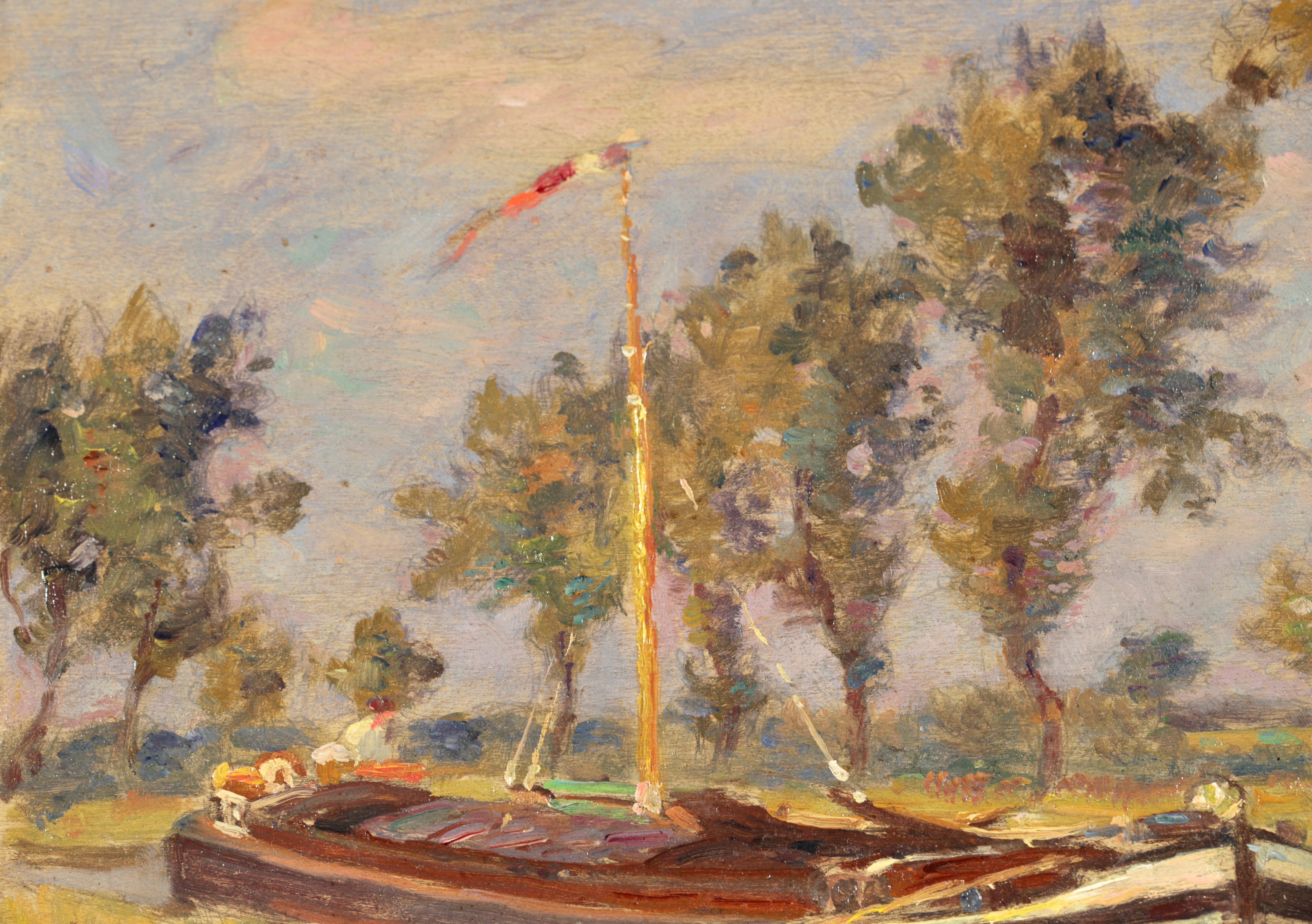 Canal a Douai - French Impressionist Oil, River Landscape by Henri Duhem For Sale 9