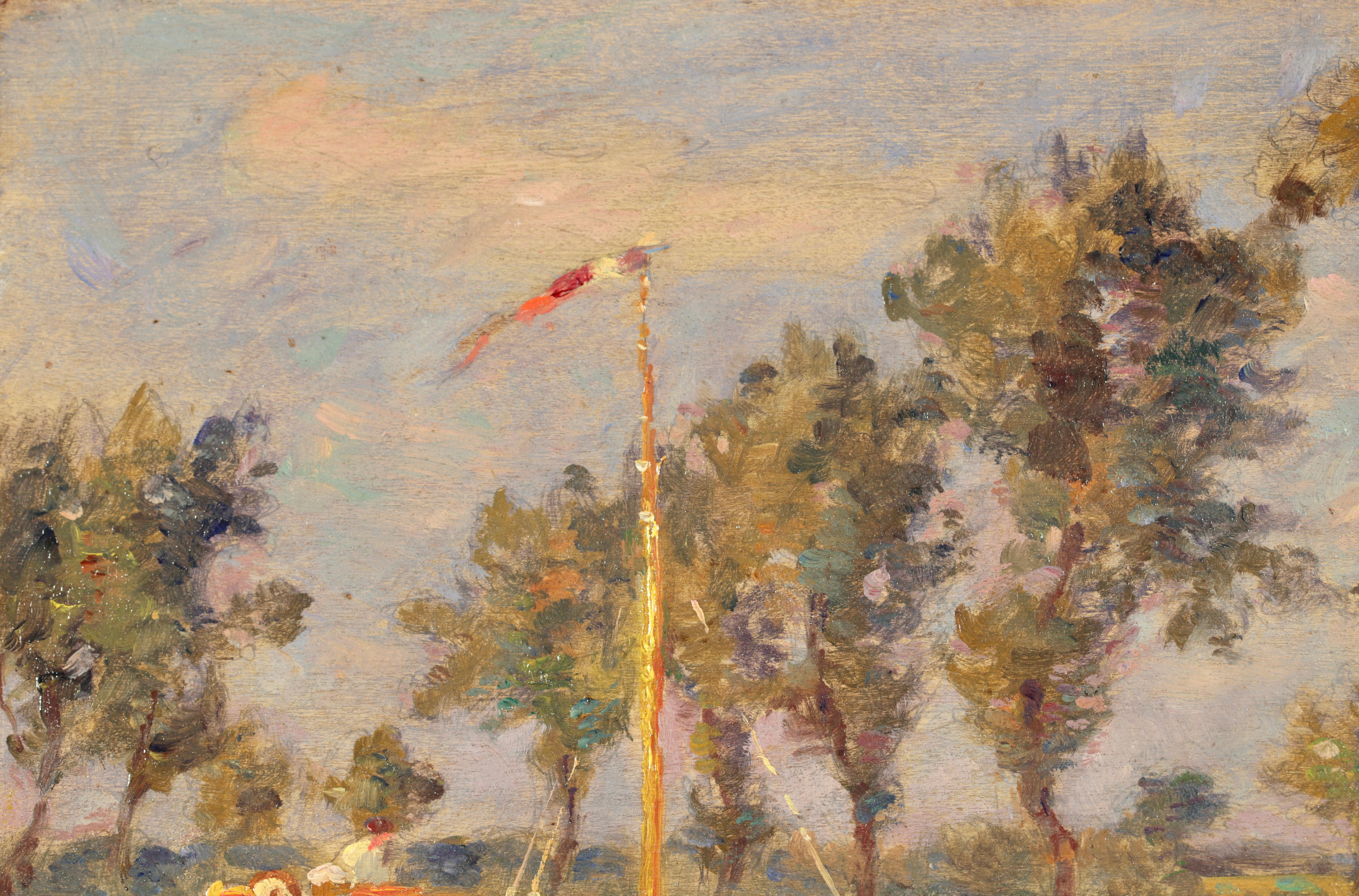 Canal a Douai - French Impressionist Oil, River Landscape by Henri Duhem For Sale 4