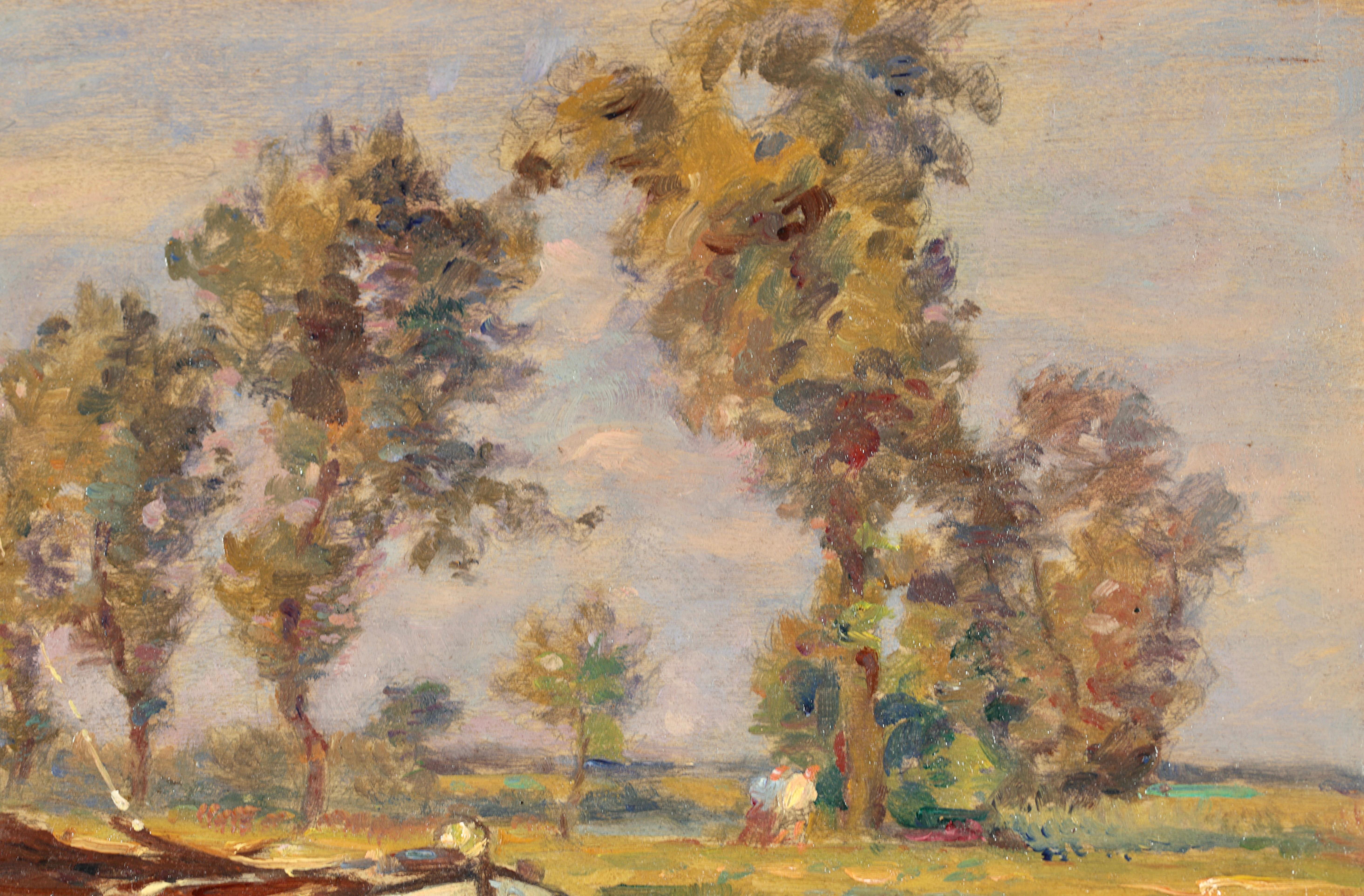 Canal a Douai - French Impressionist Oil, River Landscape by Henri Duhem For Sale 5