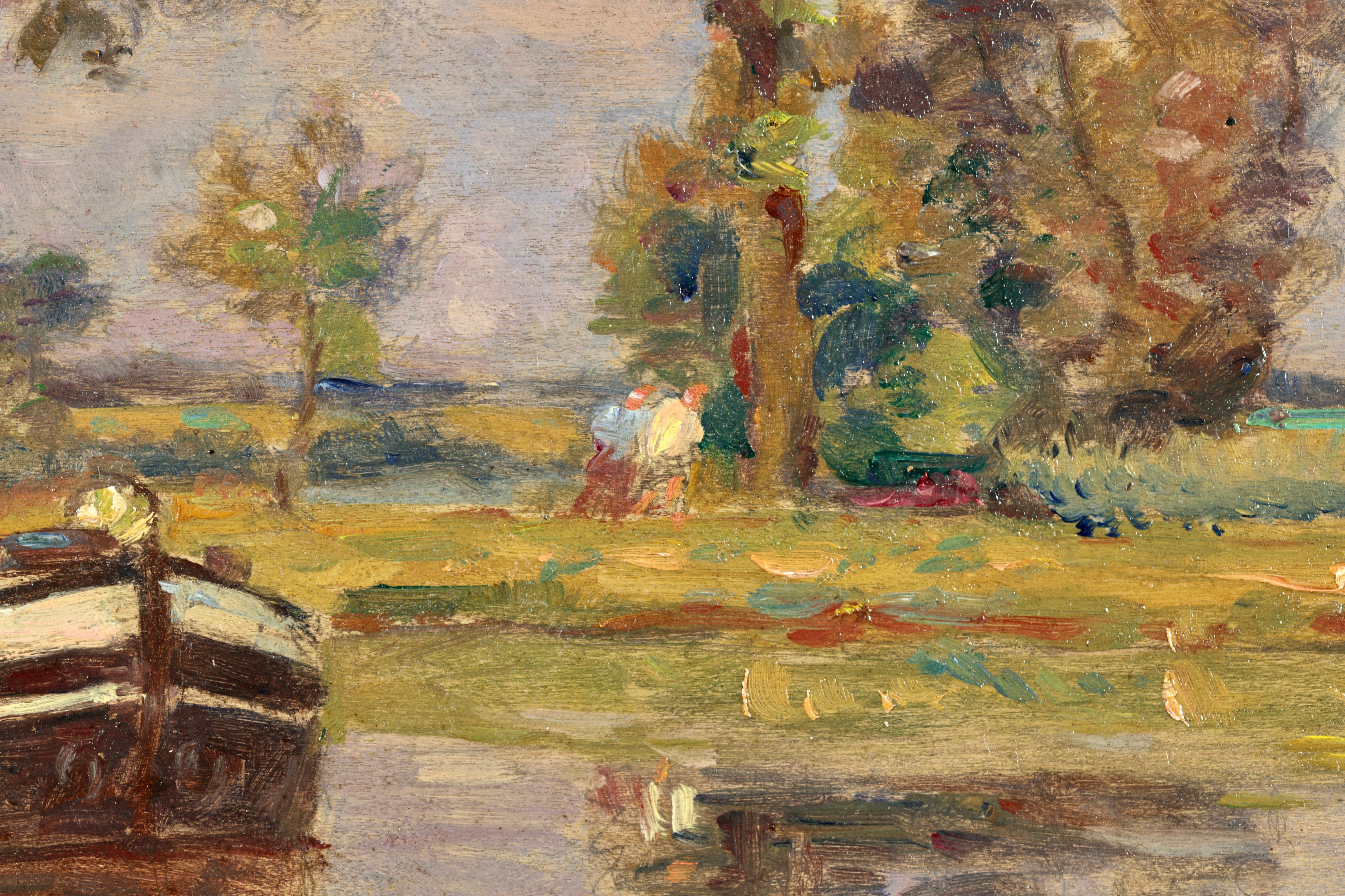 Canal a Douai - French Impressionist Oil, River Landscape by Henri Duhem For Sale 6