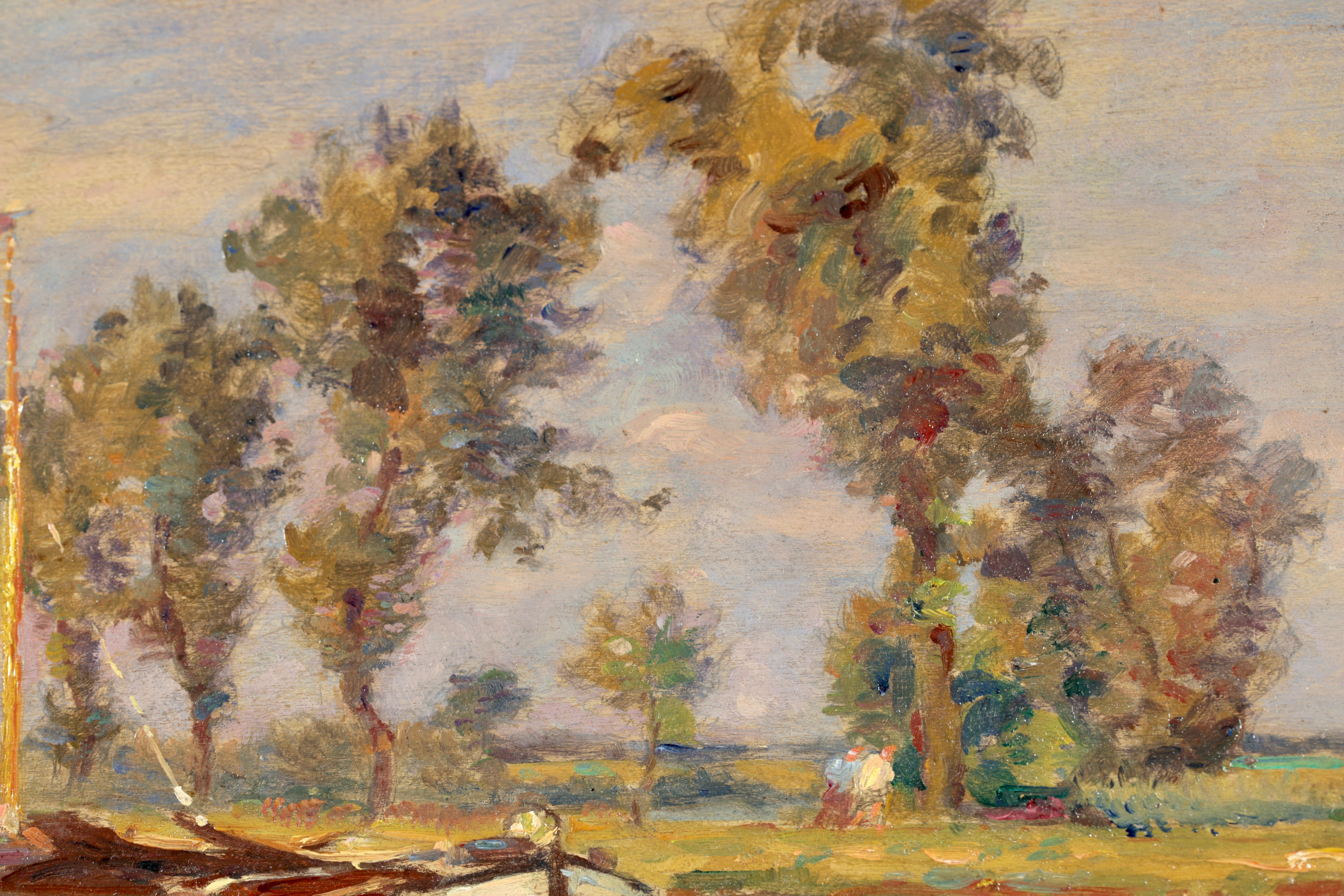 Canal a Douai - French Impressionist Oil, River Landscape by Henri Duhem For Sale 8