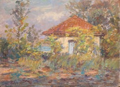Maison dans les Arbres - 19th Century Oil, Cottage in Trees Landscape by Duhem