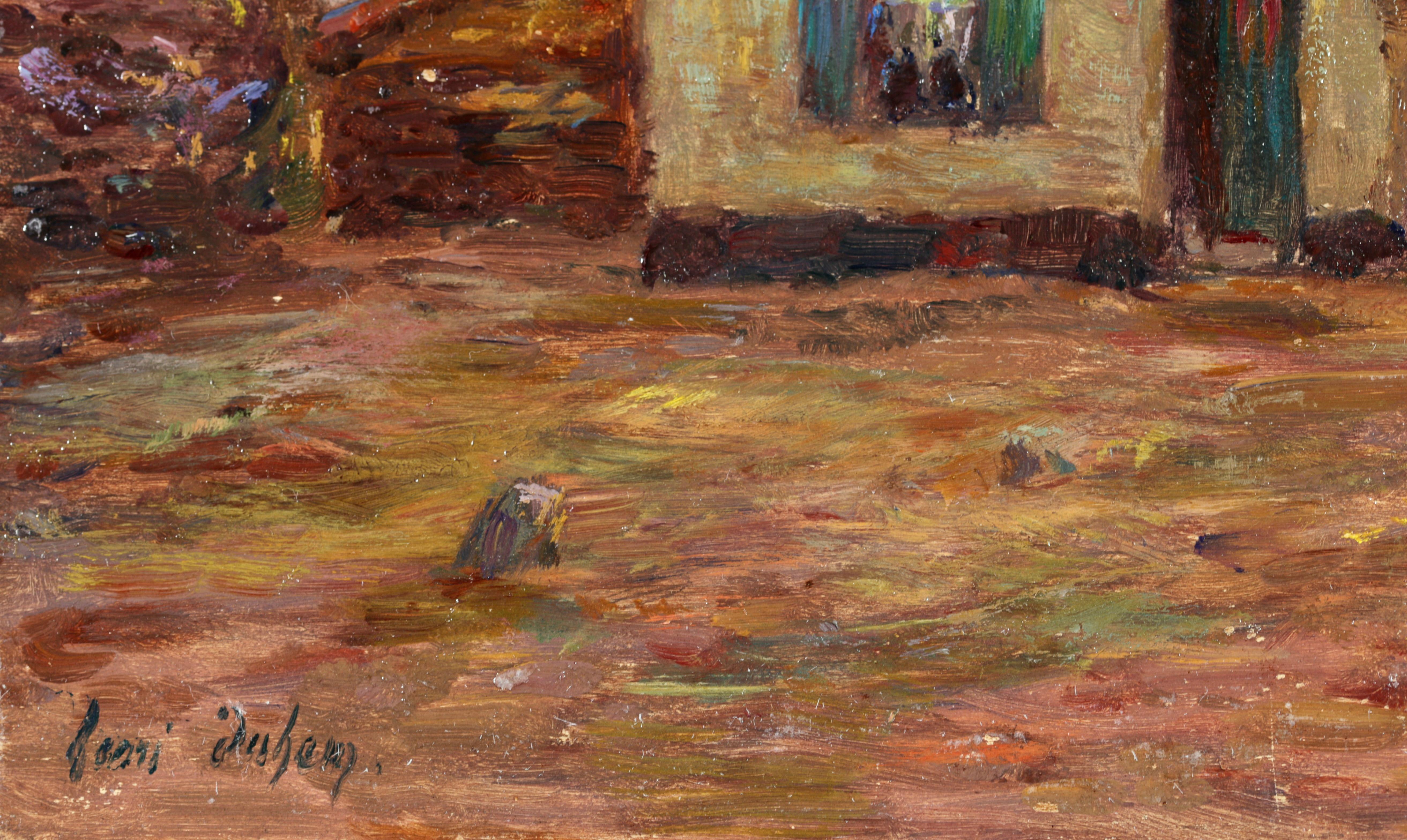 Cottage at Sundown - Impressionist Oil, Landscape at Sunset by Henri Duhem For Sale 1