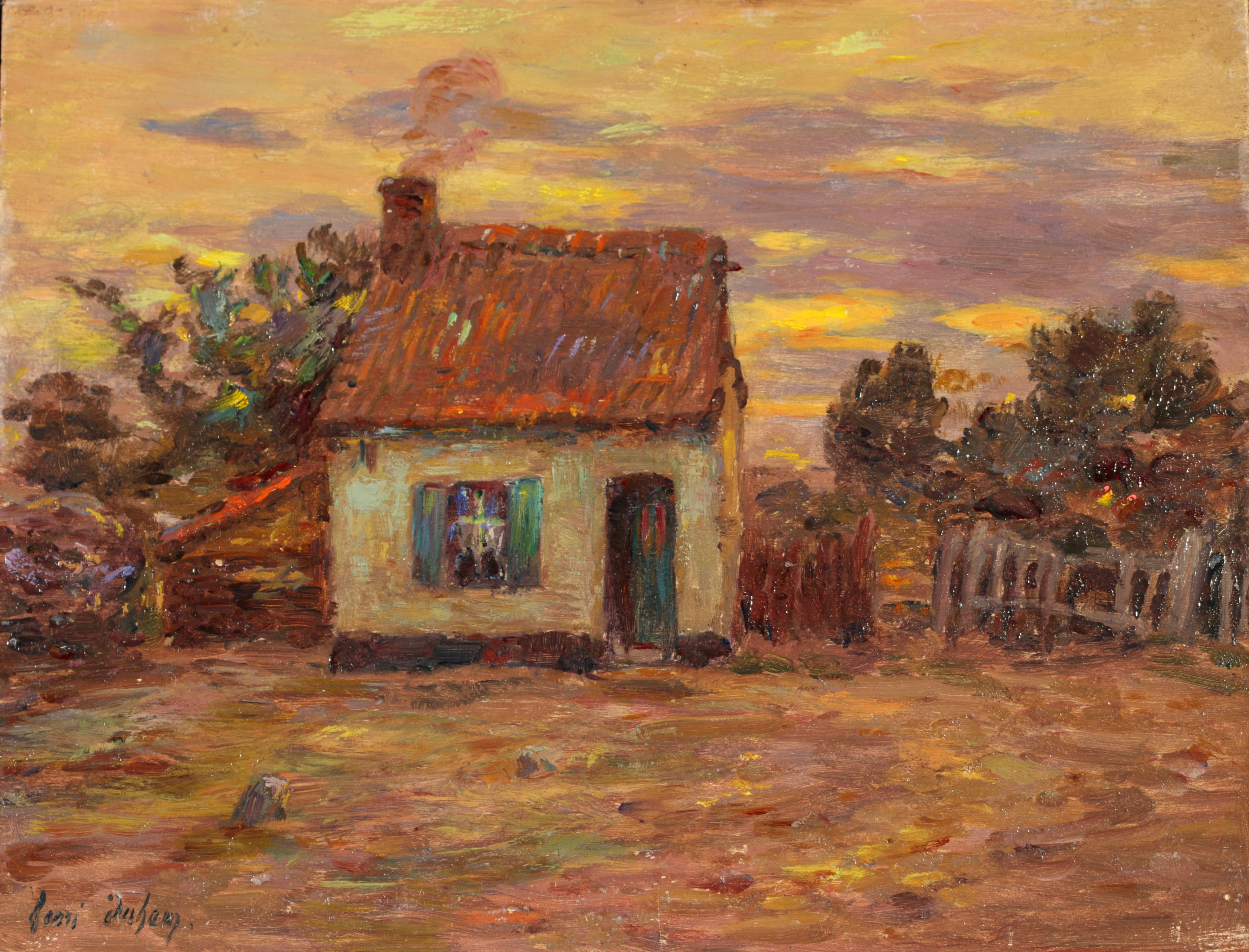 Cottage at Sundown - Impressionist Oil, Landscape at Sunset by Henri Duhem