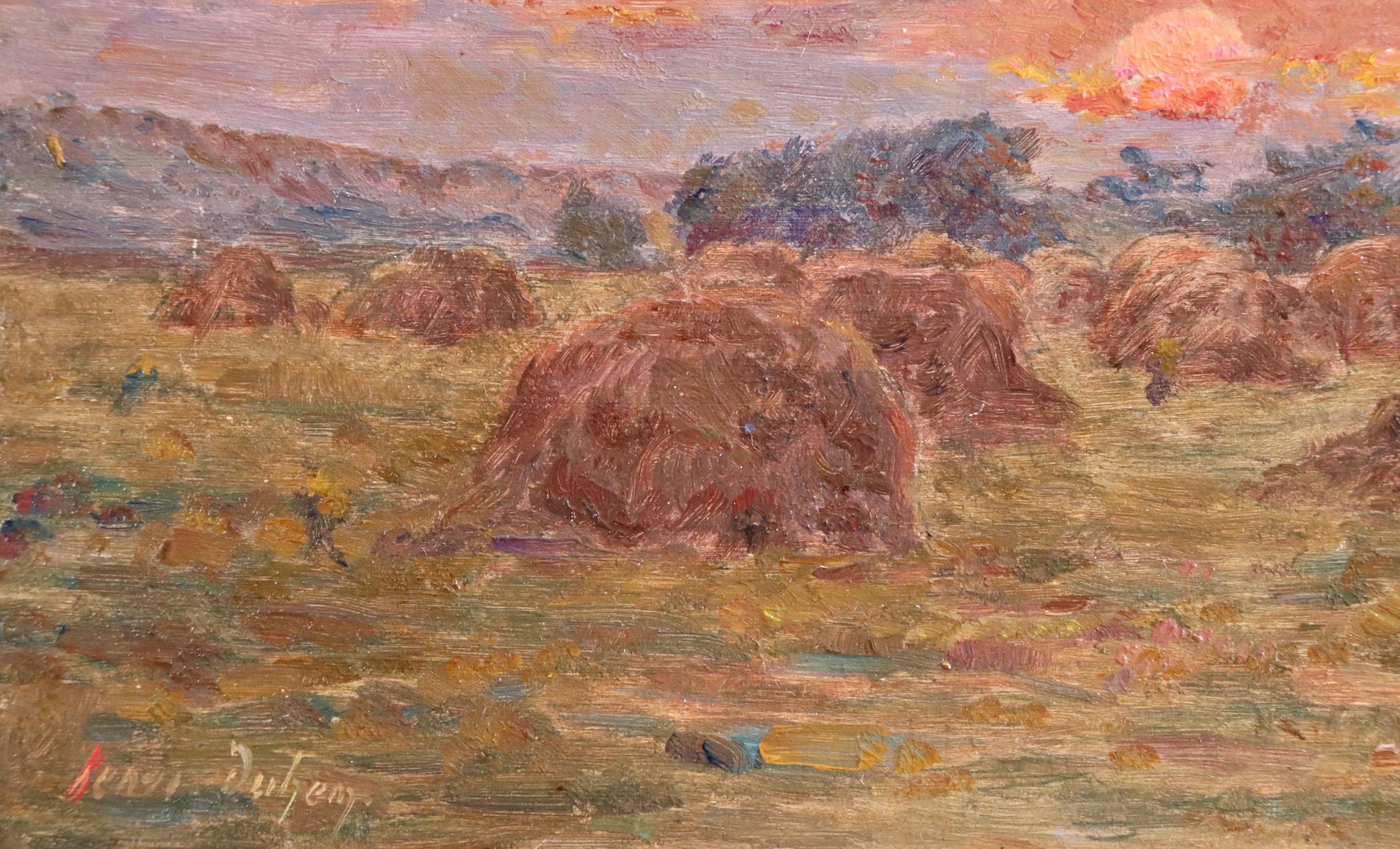 Coucher de Soleil sur des Meules - 19th Century Oil, Landscape by Henry Duhem 1