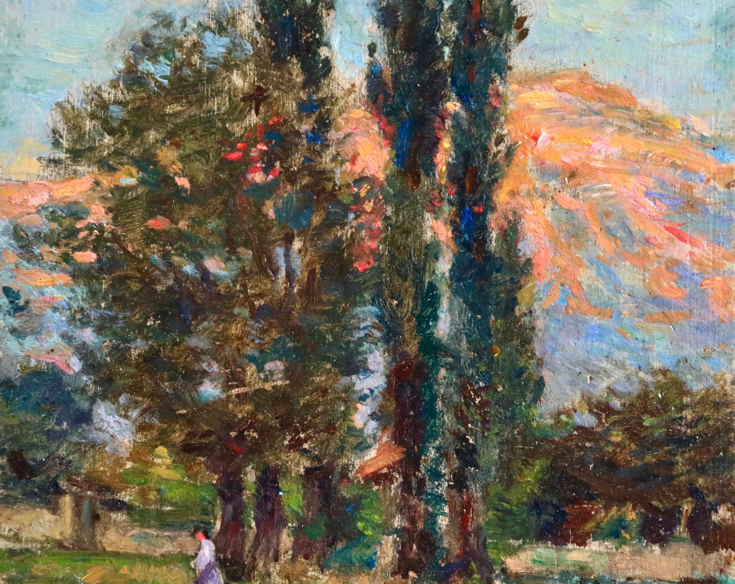 Coucher de Soleil sur la Montagne - 19. Jahrhundert Öl, Berglandschaft - Duhem (Impressionismus), Painting, von Henri Duhem