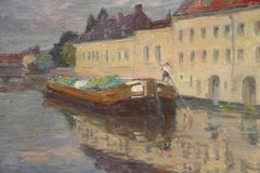 Canal Flamand - June 1904 - 19th Century Oil, Barge on the Canal by Henri Duhem